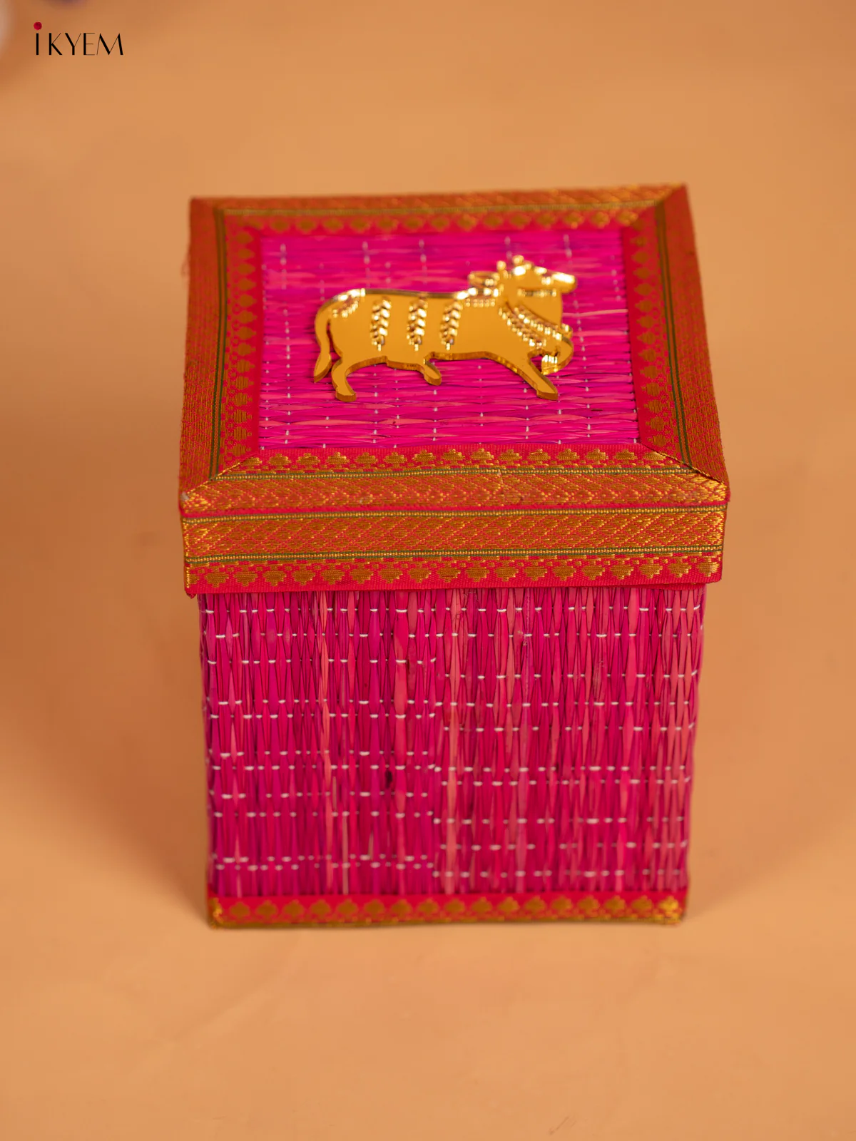 Korai Gift Box with Net Potli with Pichwai Motif - Pink - KB17147 - Image 4