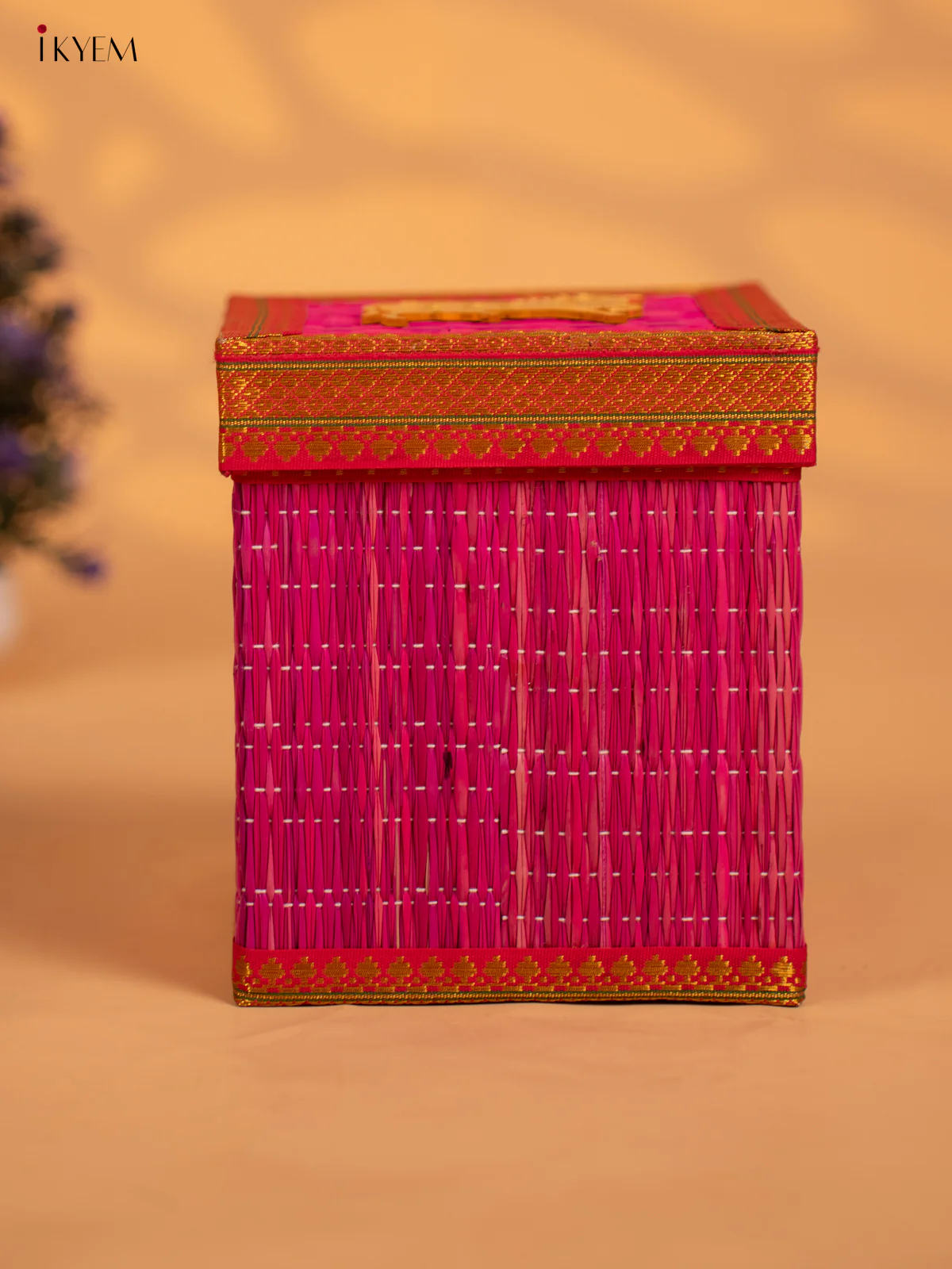 Korai Gift Box with Net Potli with Pichwai Motif - Pink - KB17147 - Image 5