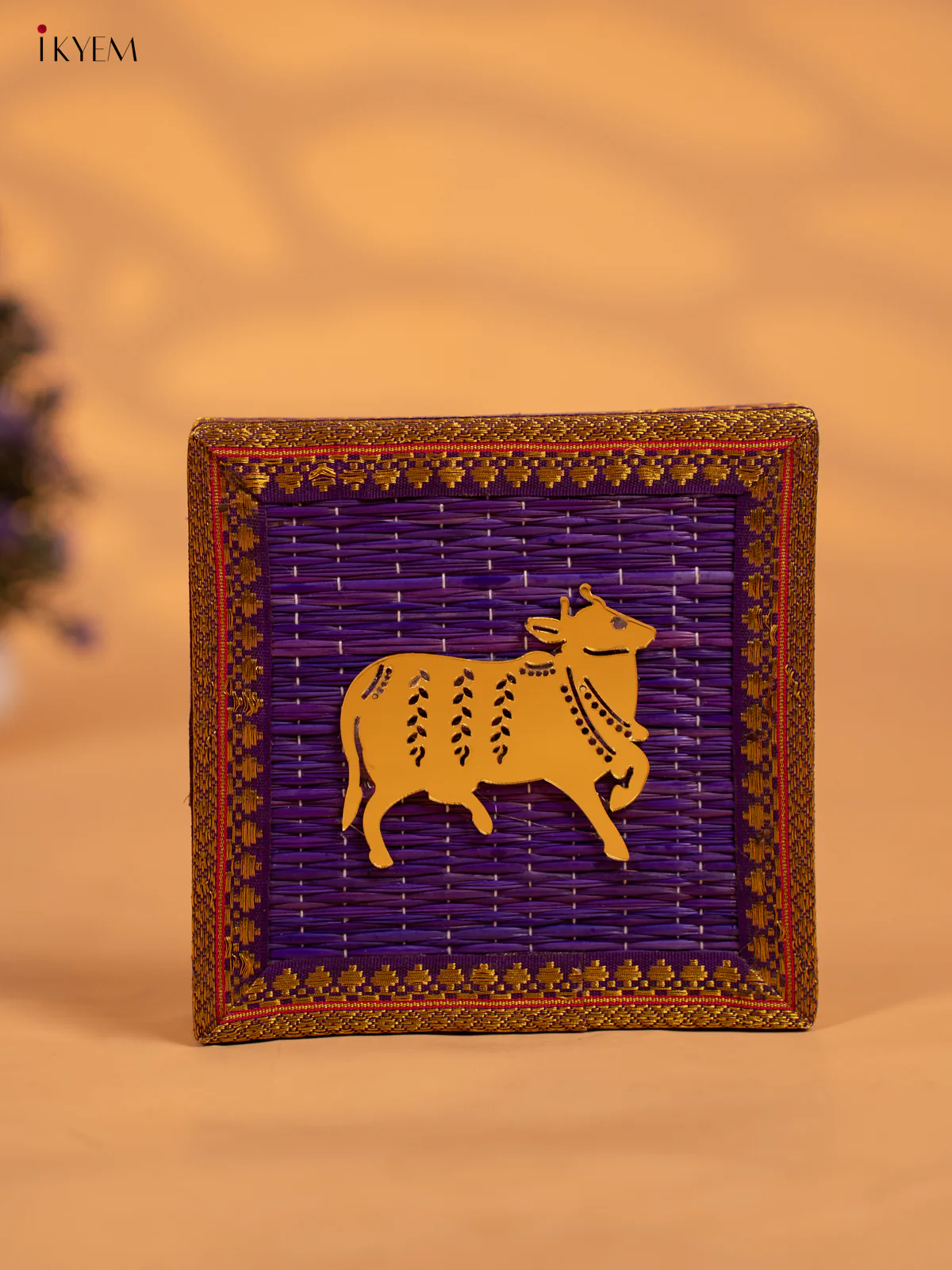 Korai Gift Box with Net Potli with Pichwai Motif - Purple - KB17148 - Image 3