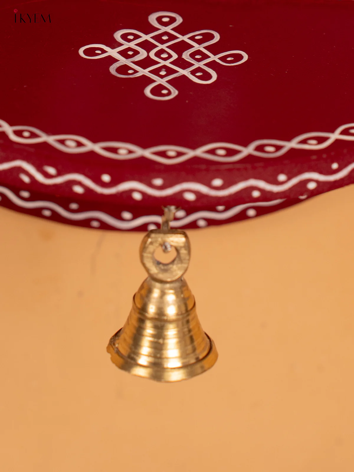 Hand Painted Round Wall Shelf with Brass Bell - Maroon - KB17158 - Image 3