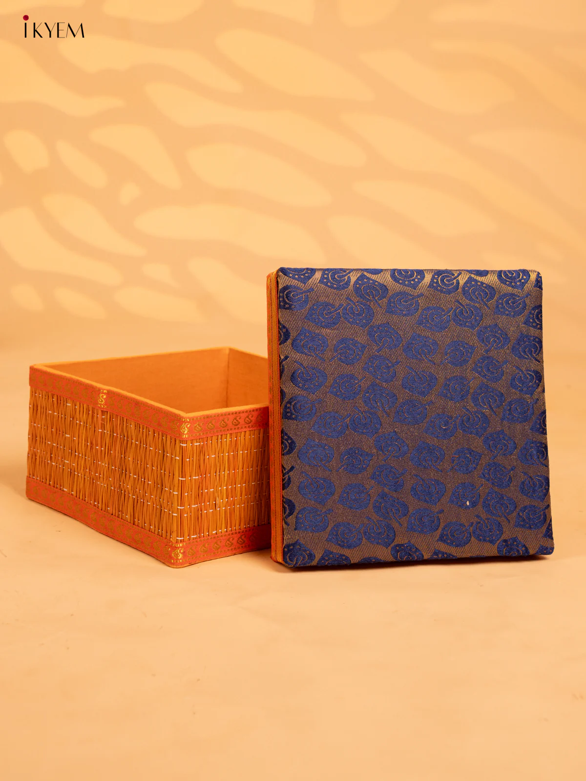 Decorative Foldable Korai Box with Raw Silk Top -4 Inch- Navy Blue- KB17164
