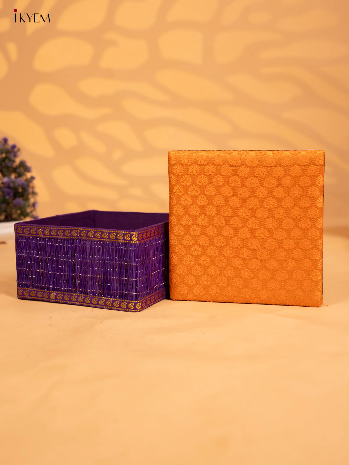 Decorative Foldable Korai Box with Raw Silk Top (8×8)- Orange - KB17166