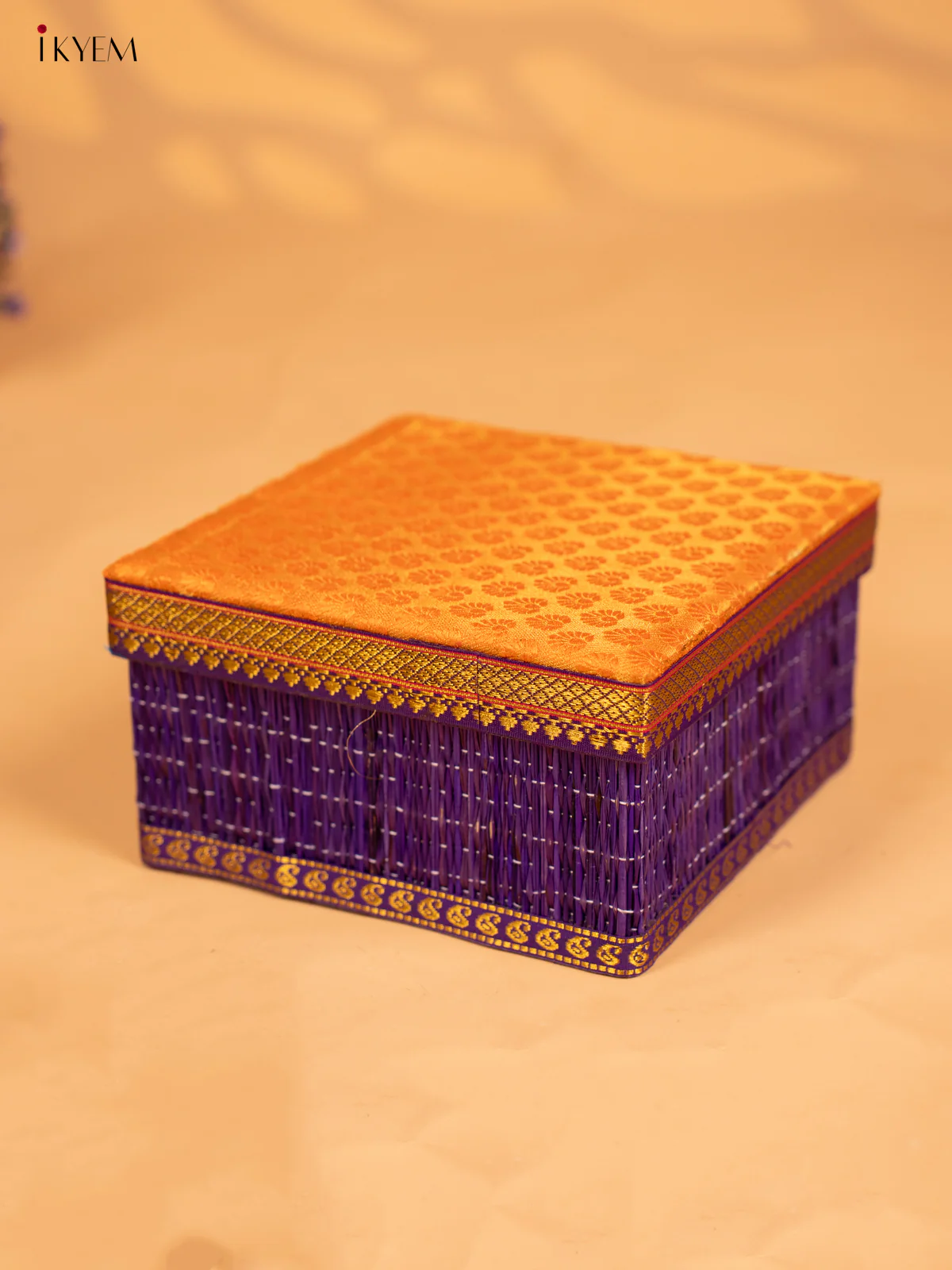 Decorative Foldable Korai Box with Raw Silk Top (8×8)- Orange - KB17166 - Image 2