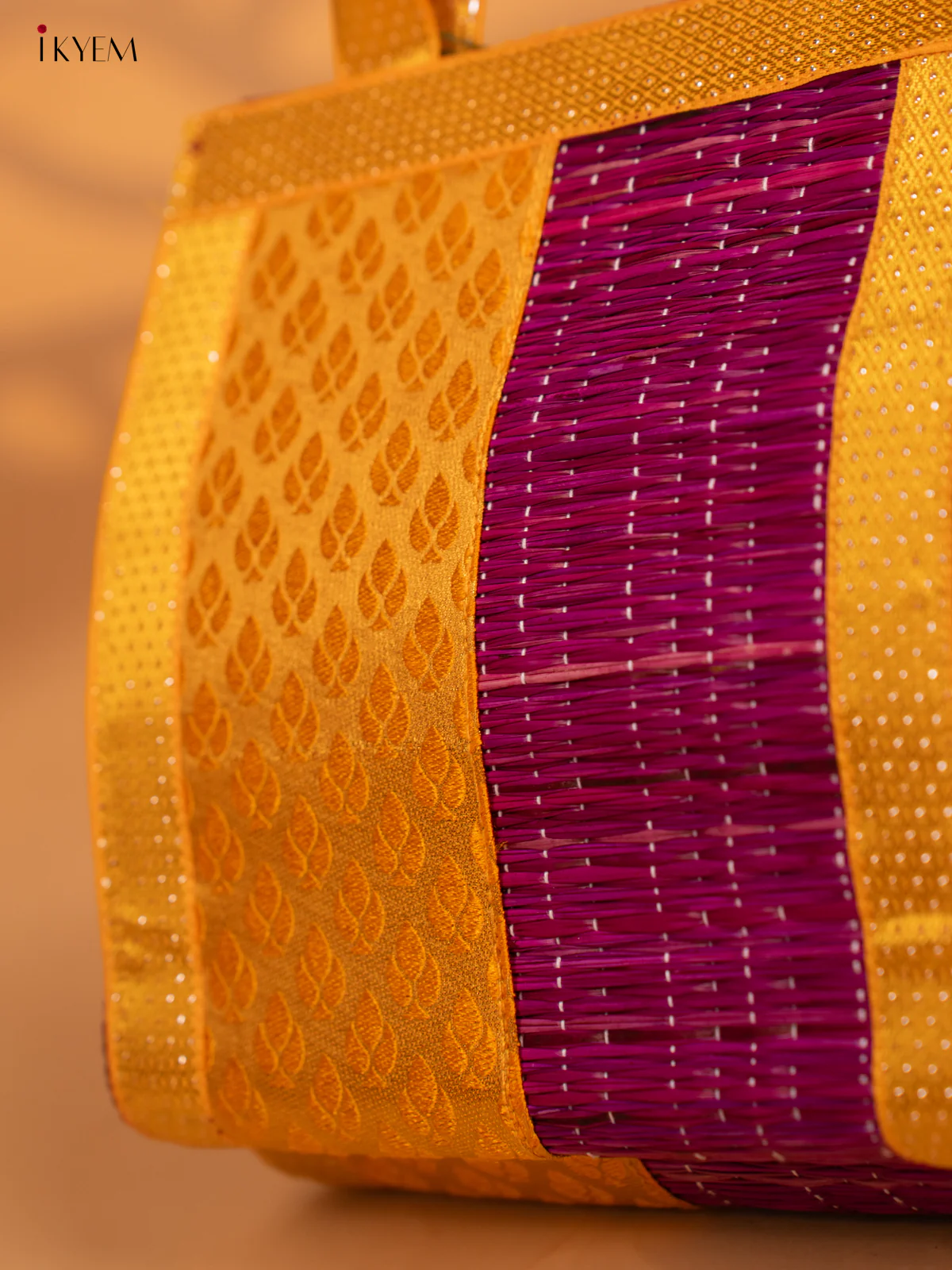Half and Half Raw Silk with Korai Handbag 9 Inch- Yellow & Violet - KB17173 - Image 3