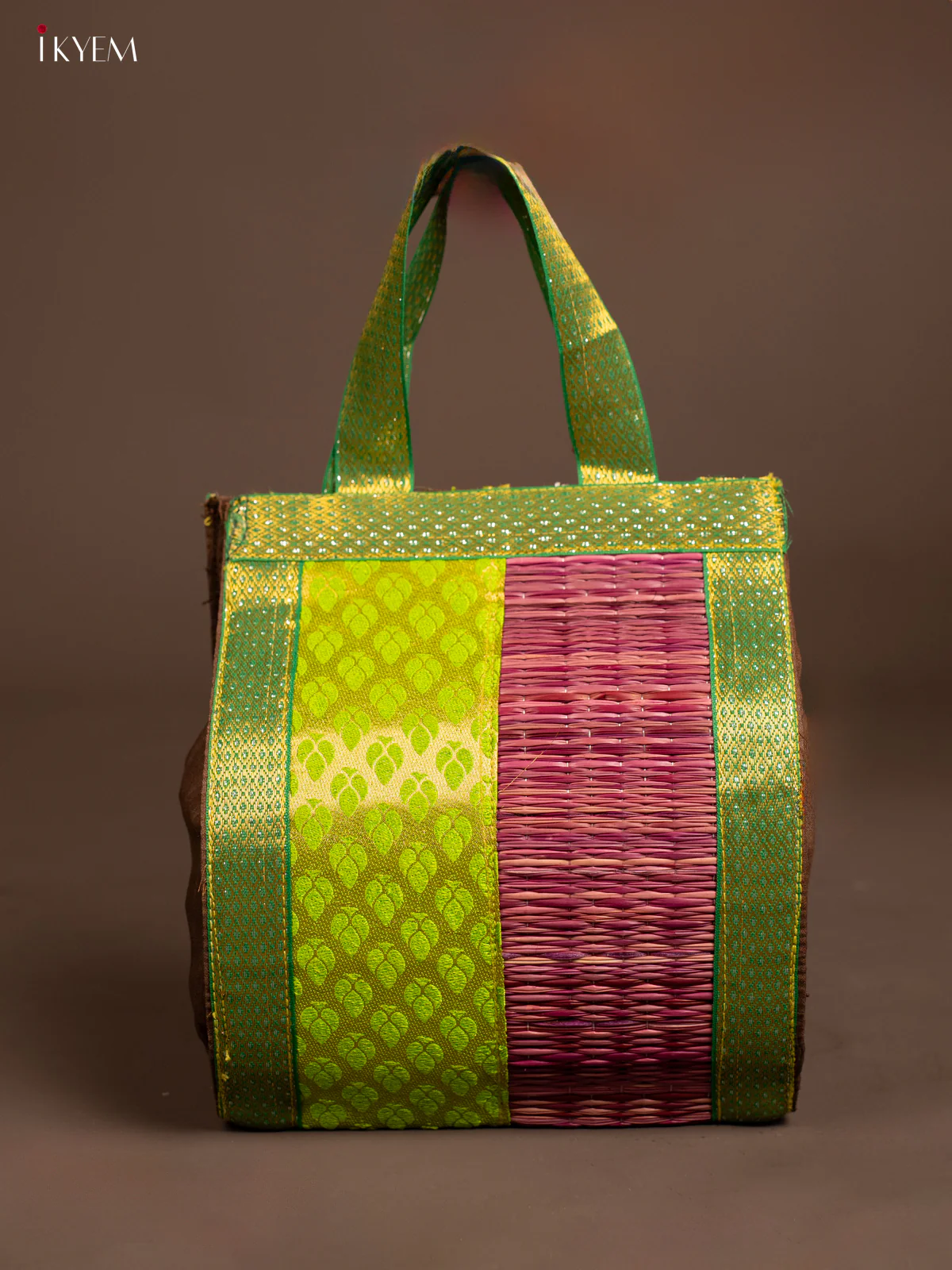 Half and Half Raw Silk with Korai Handbag 9 Inch- Yellow & Violet - KB17173 - Image 4