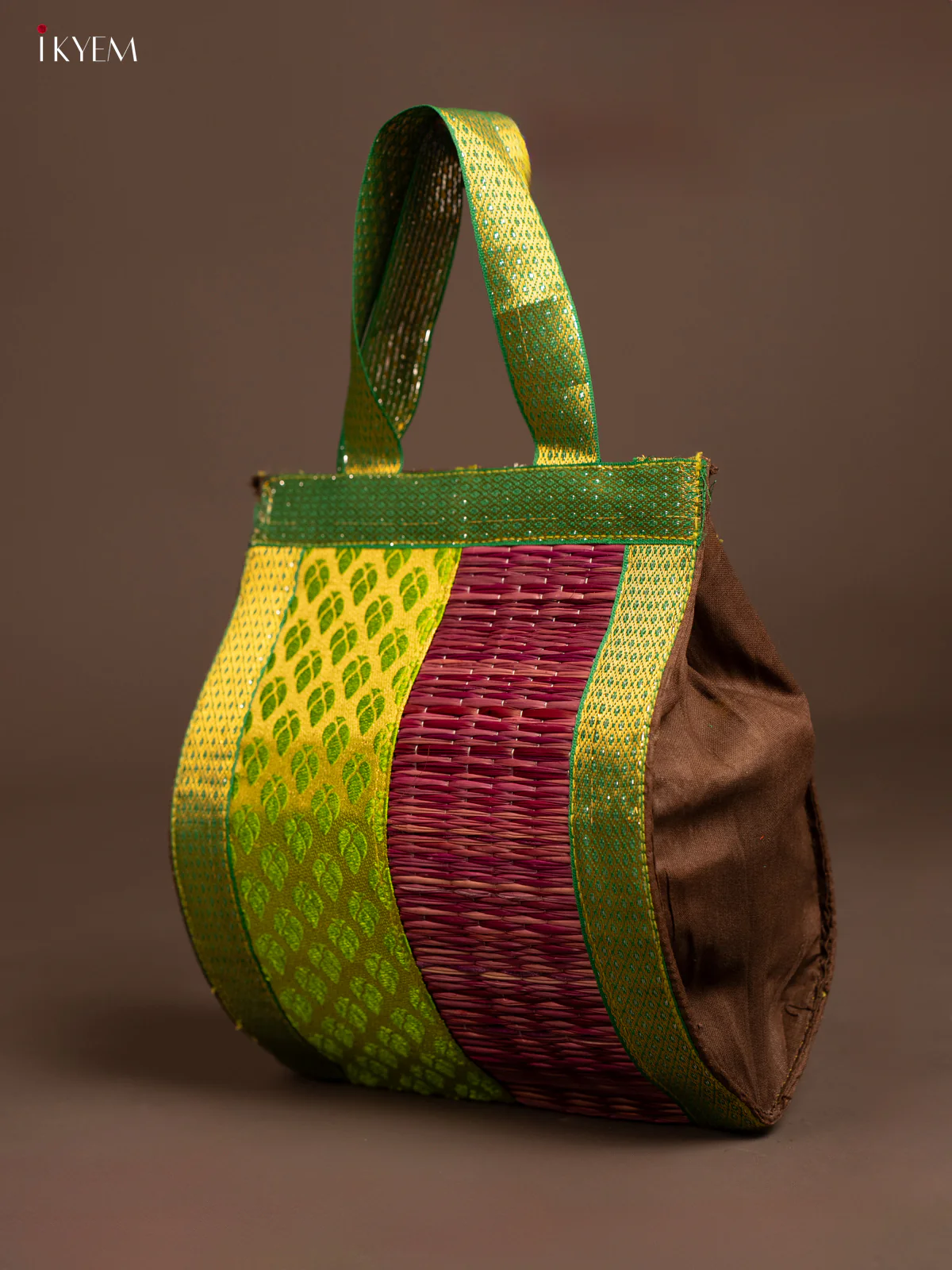 Half and Half Raw Silk with Korai Handbag 9 Inch- Yellow & Violet - KB17173 - Image 6