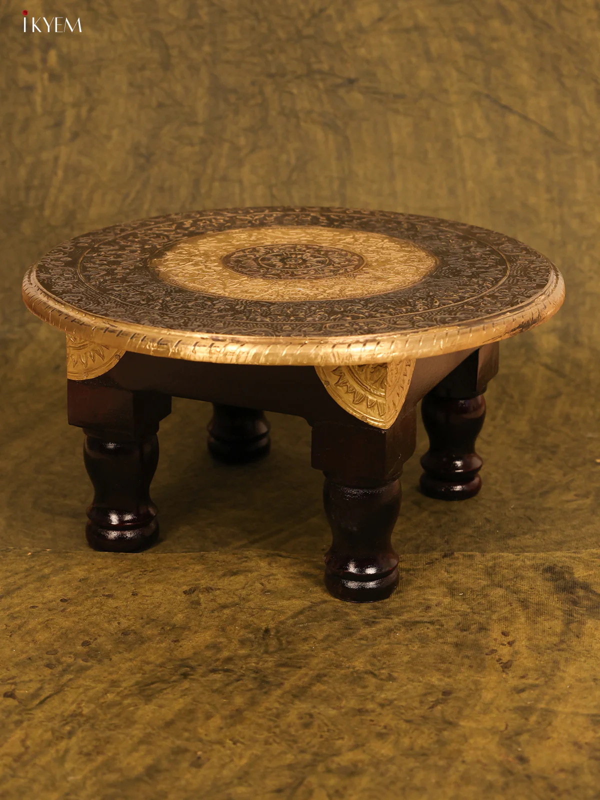 Brass Fitted Round Wooden Stool - 12 inch - KB17177 - Image 2