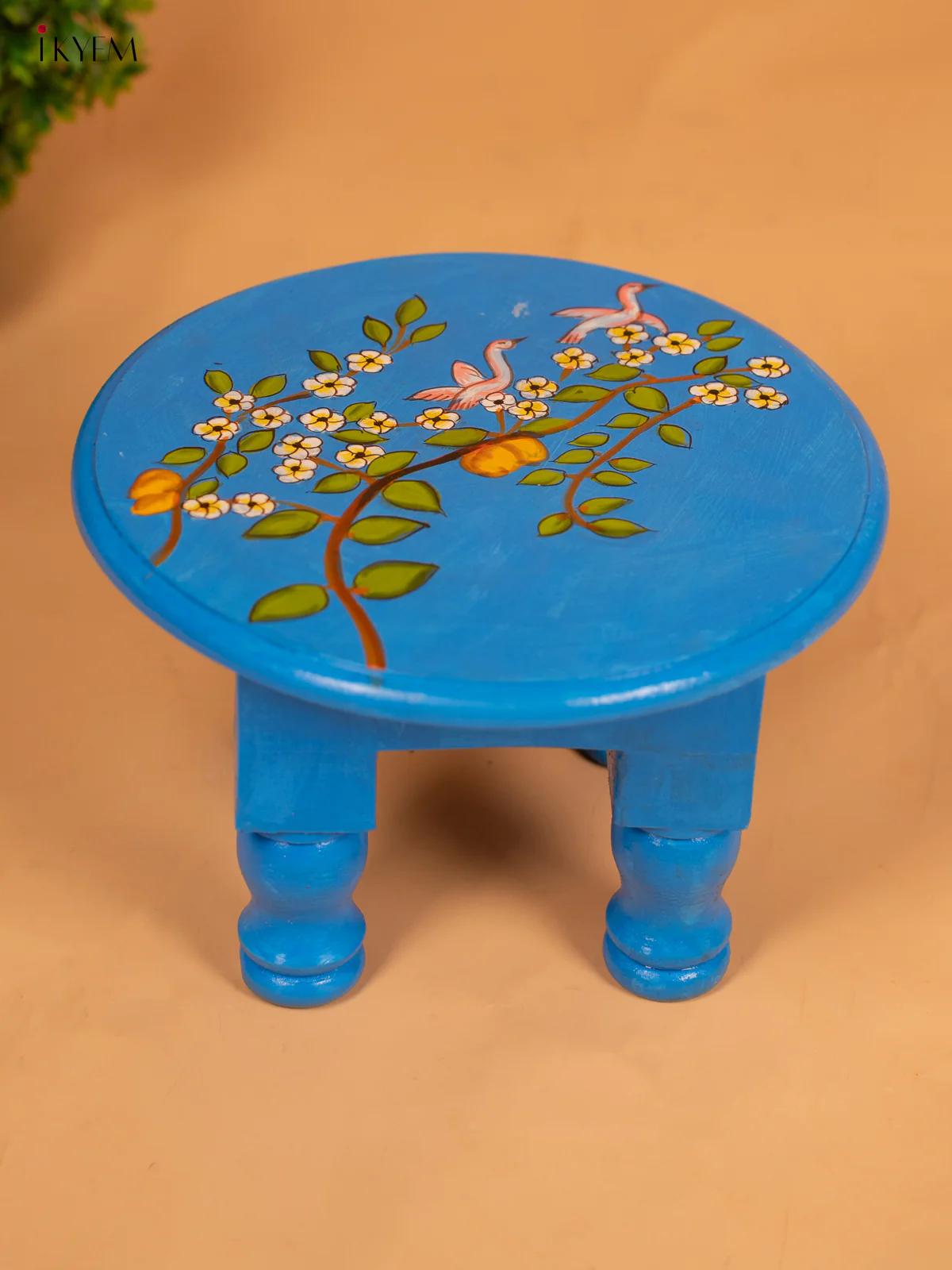 Hand Painted Wooden Round Stool (10inch) - Floral - KB17179