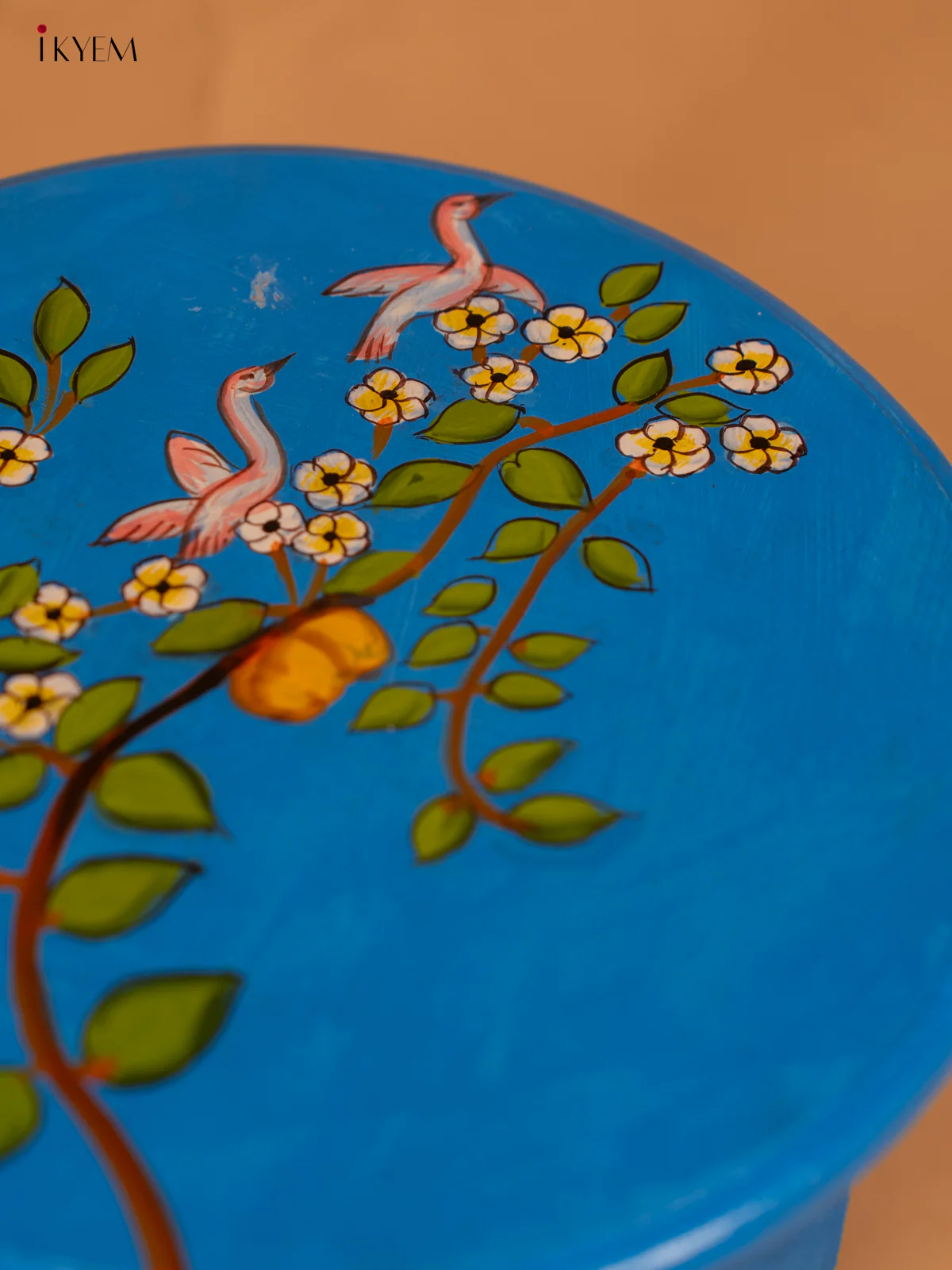 Hand Painted Wooden Round Stool (10inch) - Floral - KB17179 - Image 4