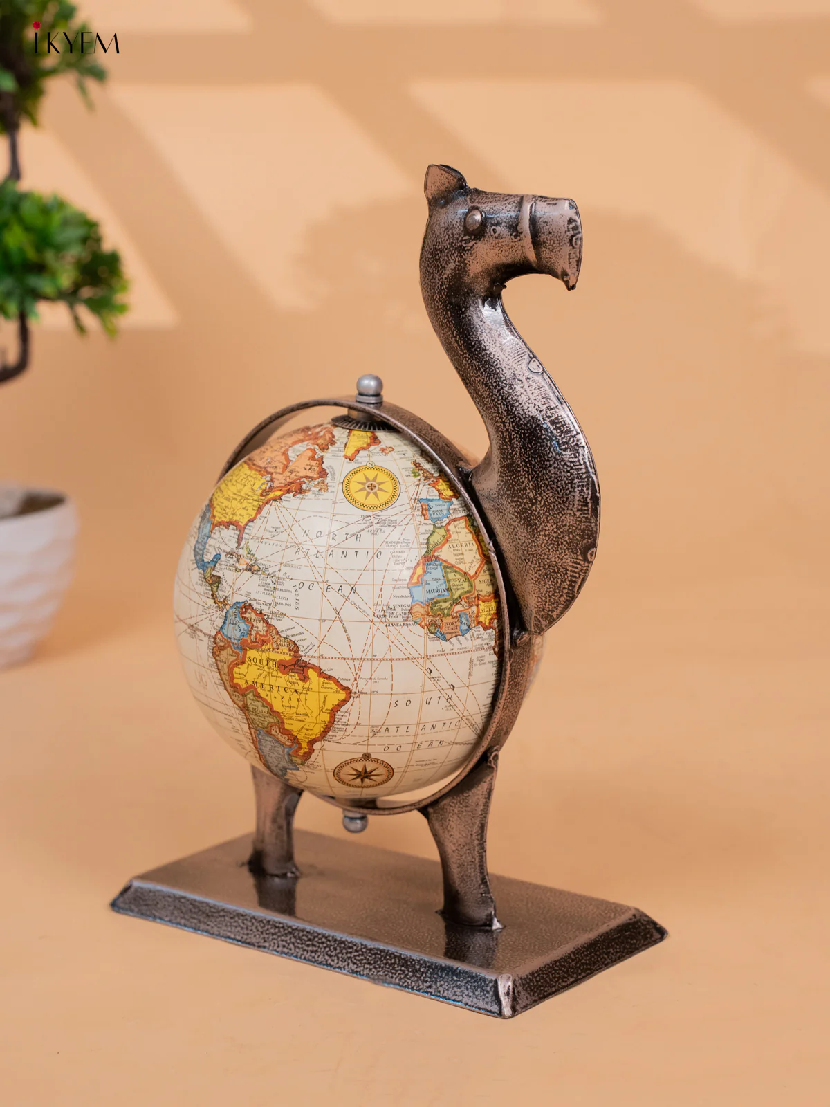 Metal Antique Finish Camel Globe - KB20117