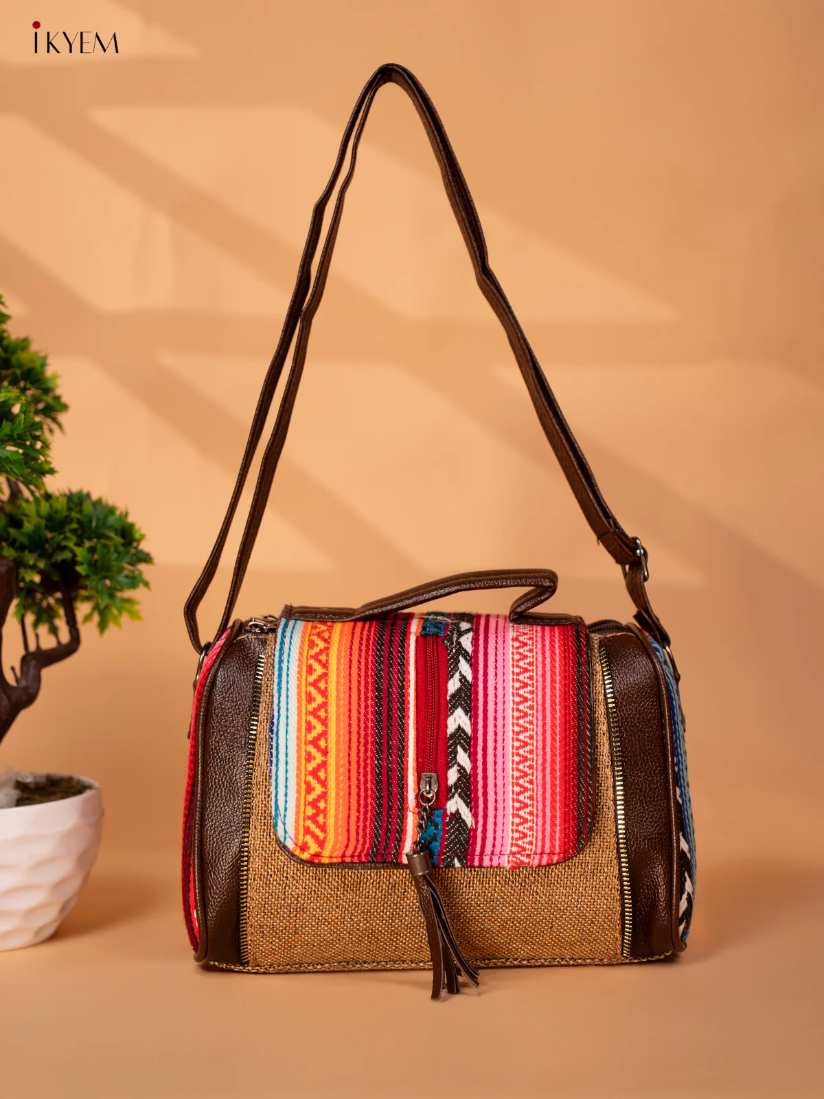 Jacquard Sling Bag with Printed Flap - Sandal - KB22119 - Image 11