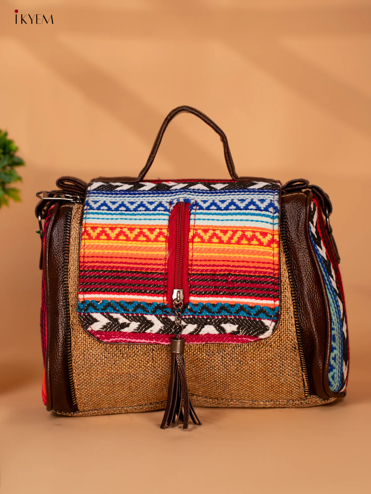 Jacquard Sling Bag with Printed Flap - Sandal - KB22119 - Image 2