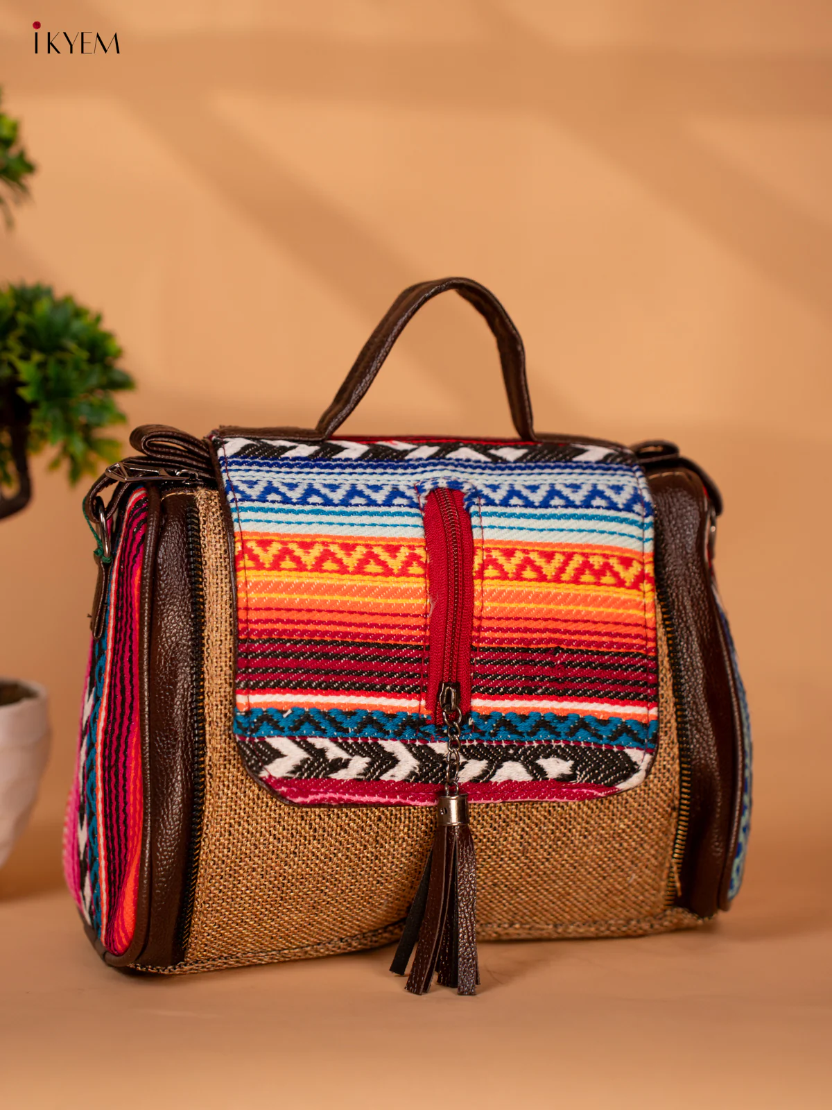 Jacquard Sling Bag with Printed Flap - Sandal - KB22119 - Image 3