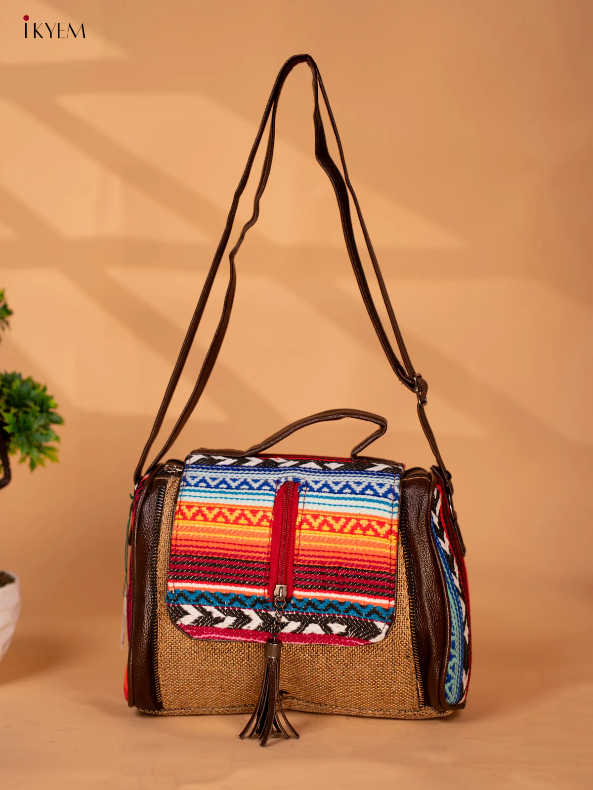 Jacquard Sling Bag with Printed Flap - Sandal - KB22119 - Image 6