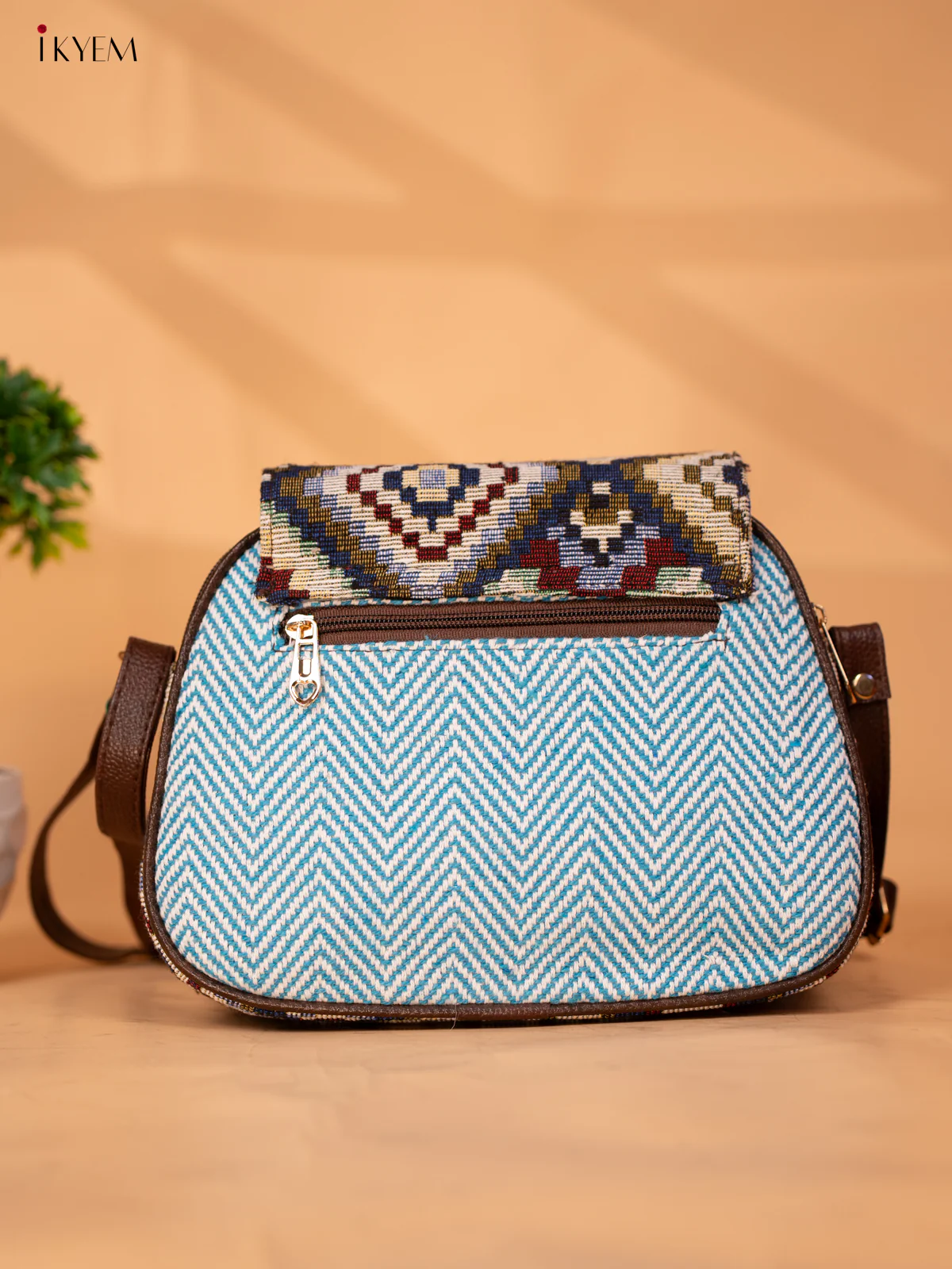 Jacquard Woven Sling Bag - Sky Blue - KB22124 - Image 4