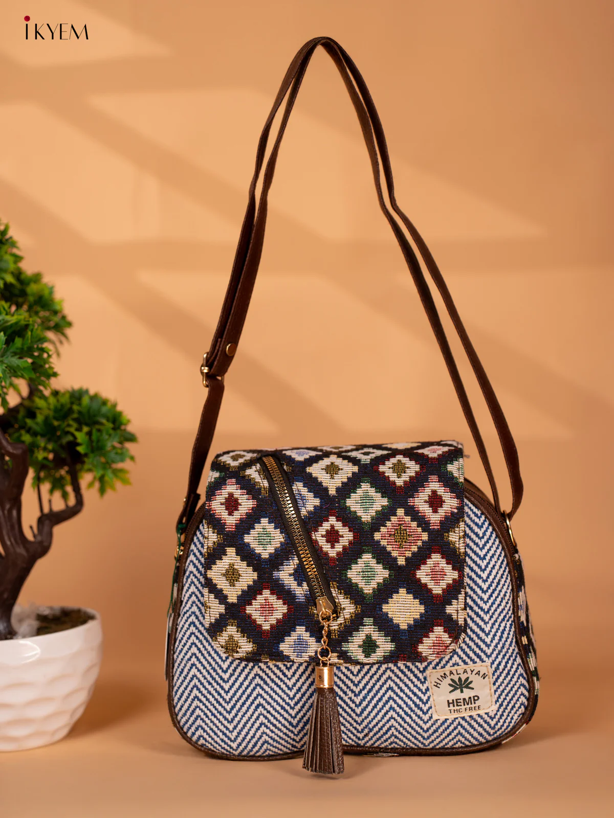 Jacquard Woven Sling Bag - Navy Blue - KB22125 - Image 6