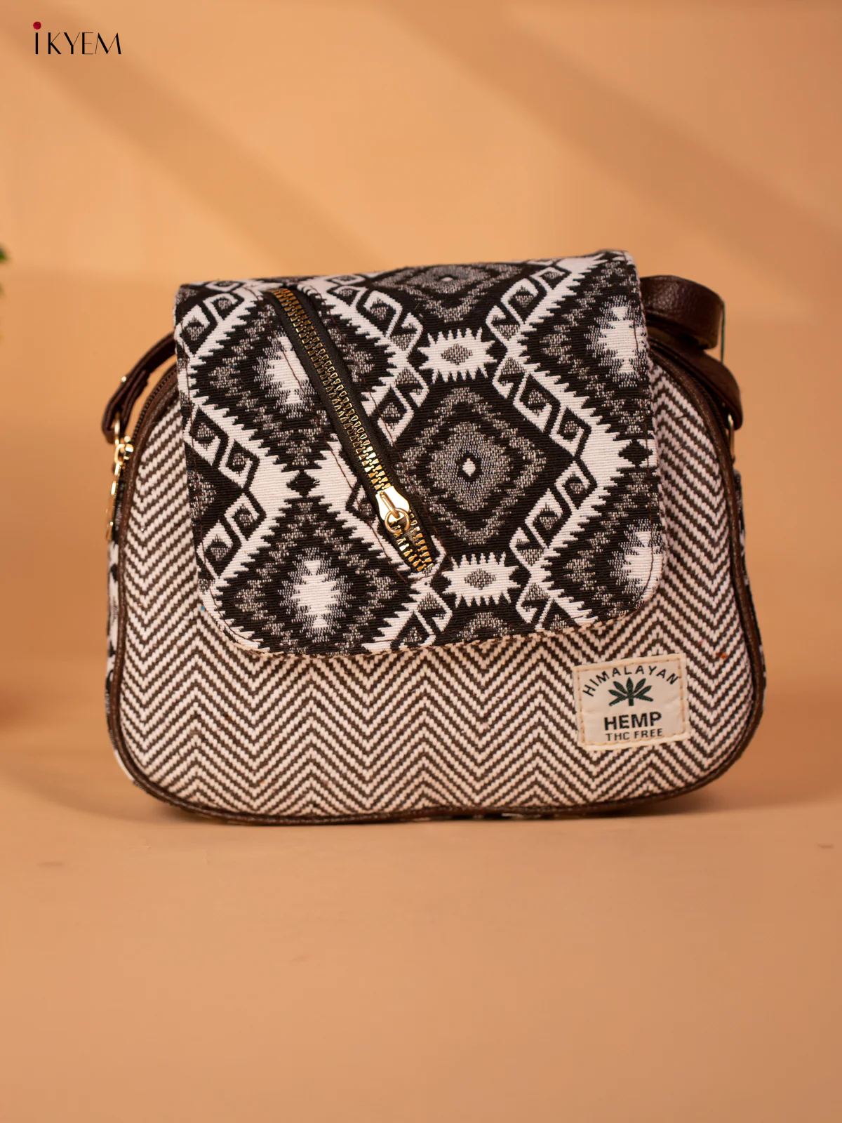 Jacquard Woven Sling Bag - Brown- KB22126 - Image 2