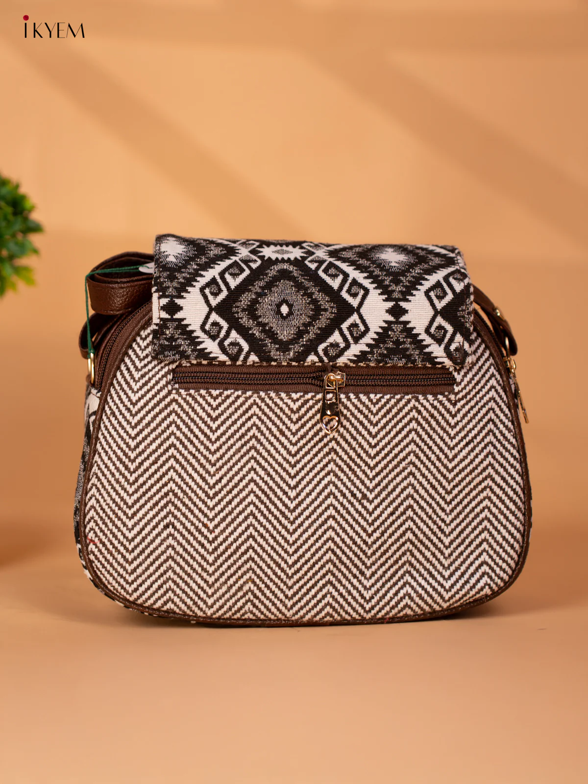 Jacquard Woven Sling Bag - Brown- KB22126 - Image 3