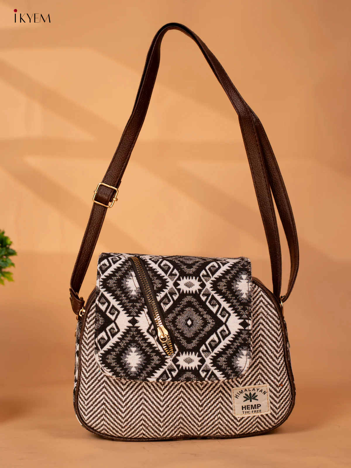 Jacquard Woven Sling Bag - Brown- KB22126 - Image 6