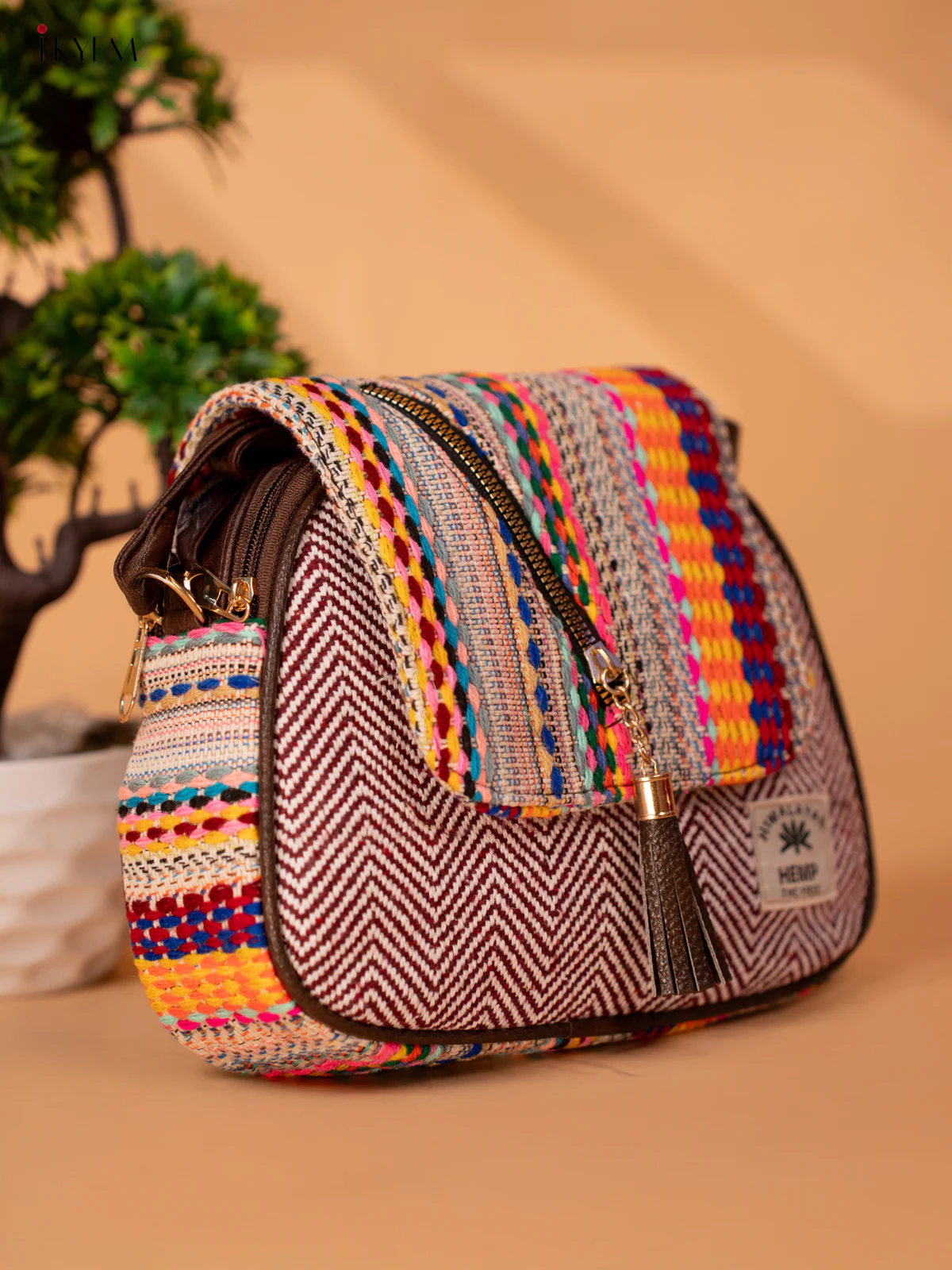 Jacquard Woven Sling Bag - Maroon - KB22128 - Image 3