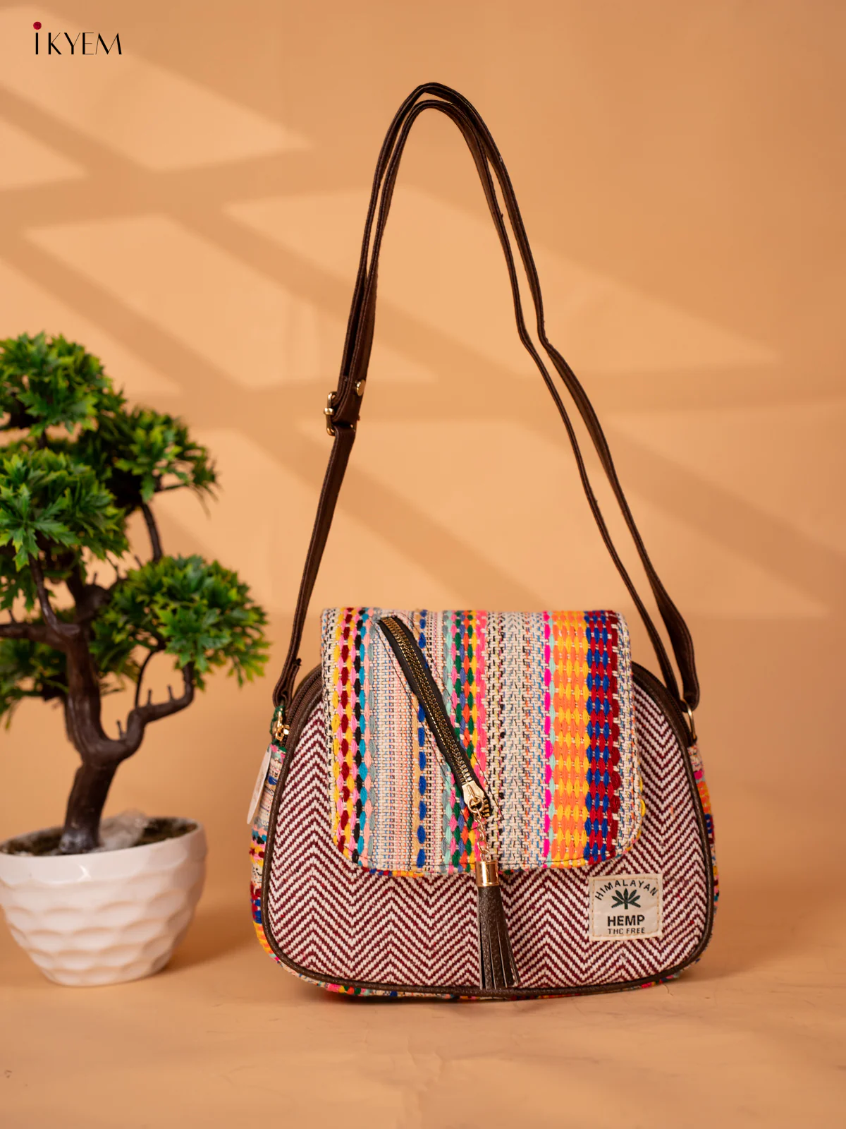 Jacquard Woven Sling Bag - Maroon - KB22128 - Image 6