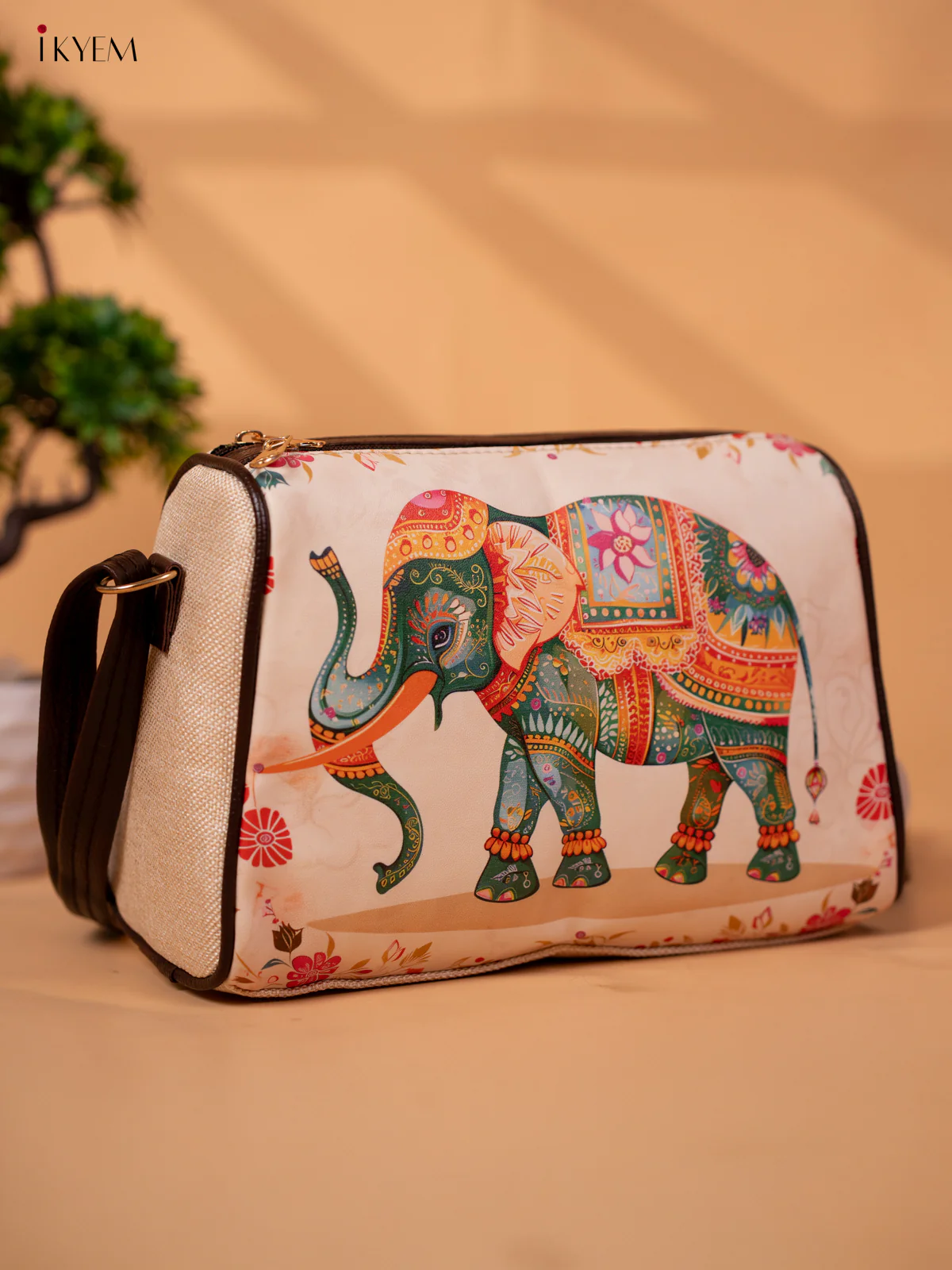 Printed Jacquard Sling Bag Elephant - Green - KB22145 - Image 3