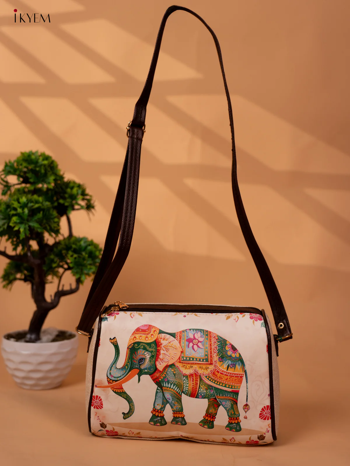 Printed Jacquard Sling Bag Elephant - Green - KB22145 - Image 4