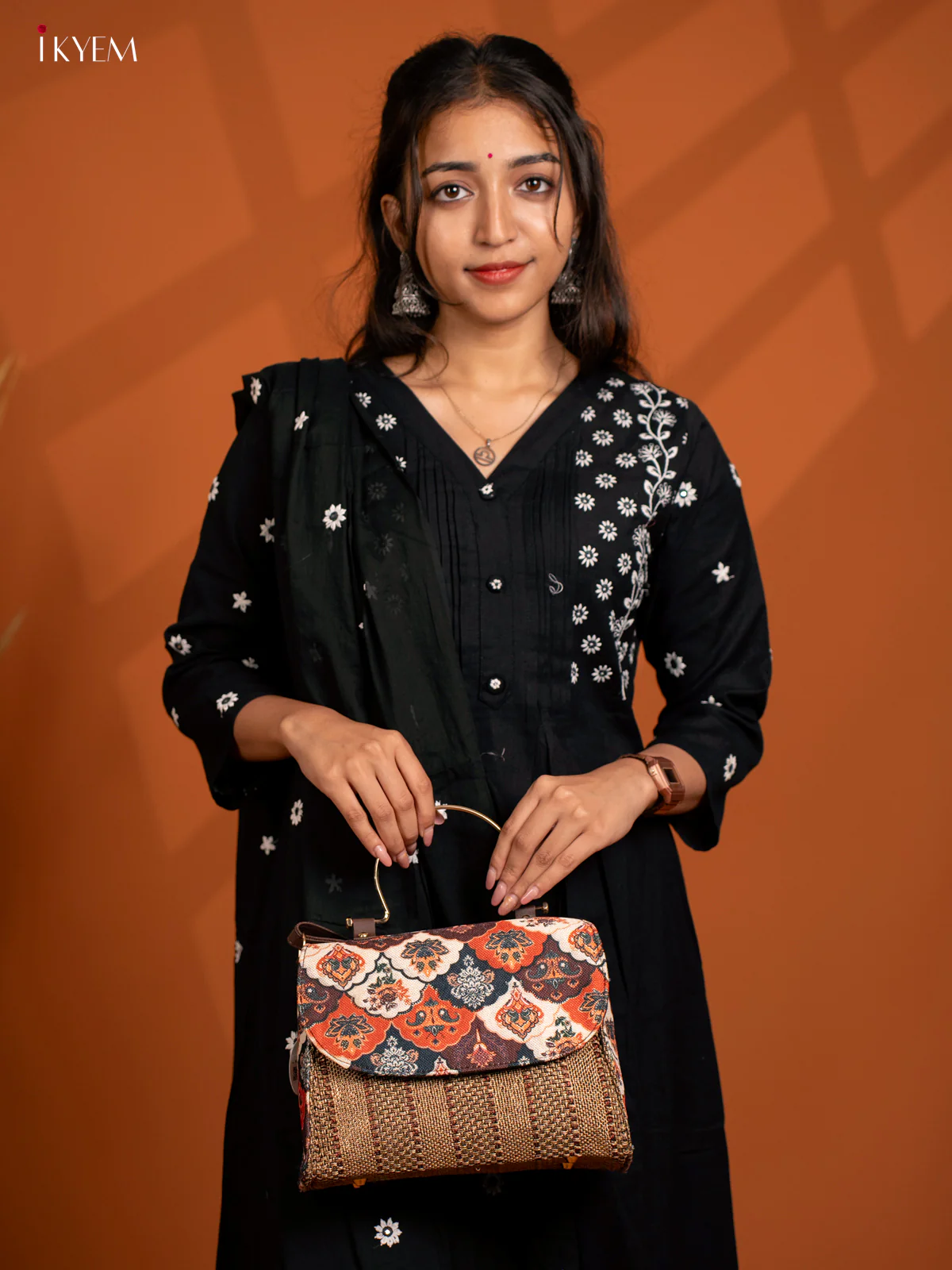 Jacquard Single hand Metal Handle Sling Bag -Sandal - KB22148