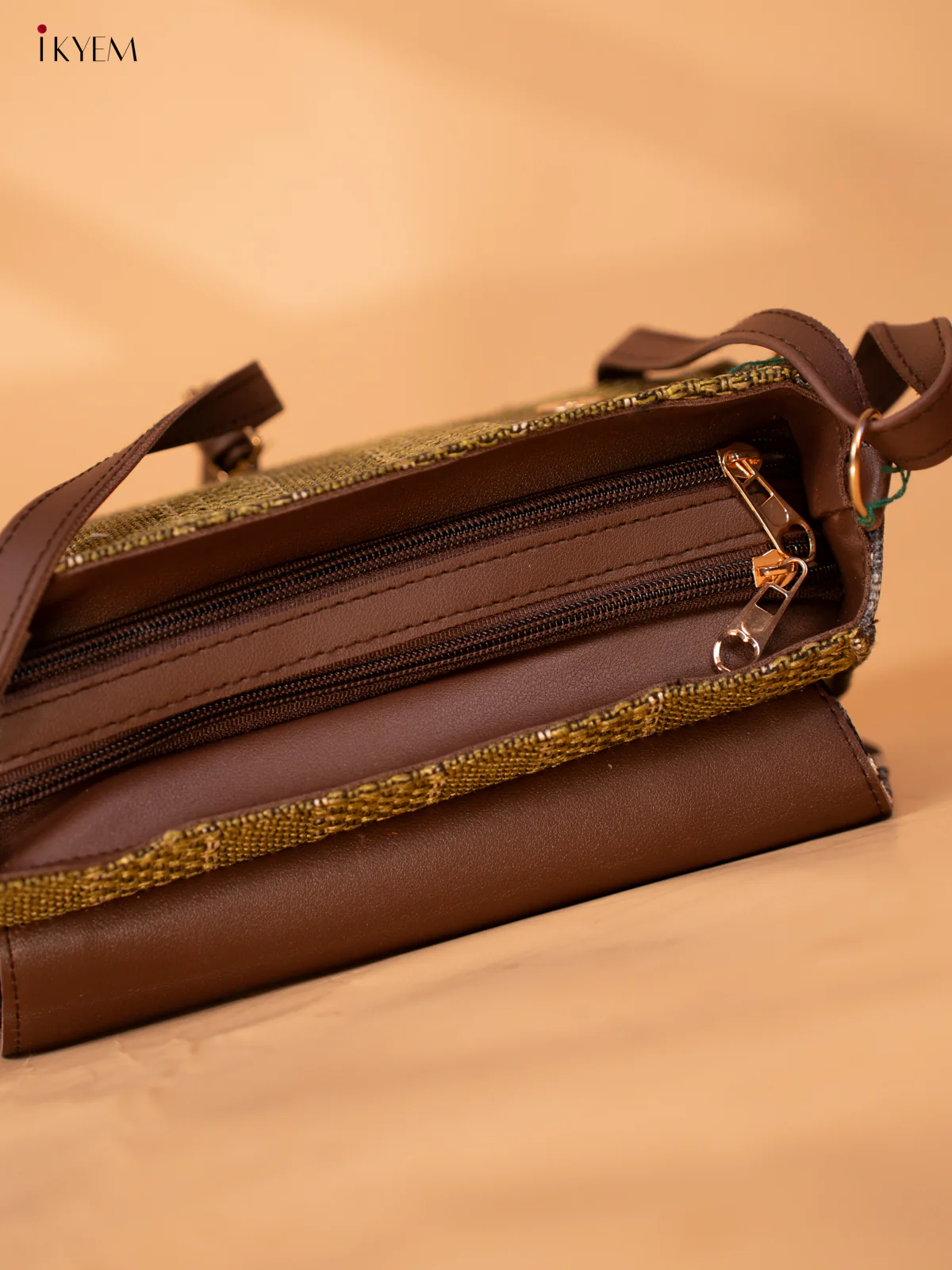 Jacquard Single hand Metal Handle Sling Bag - Green - KB22151 - Image 5