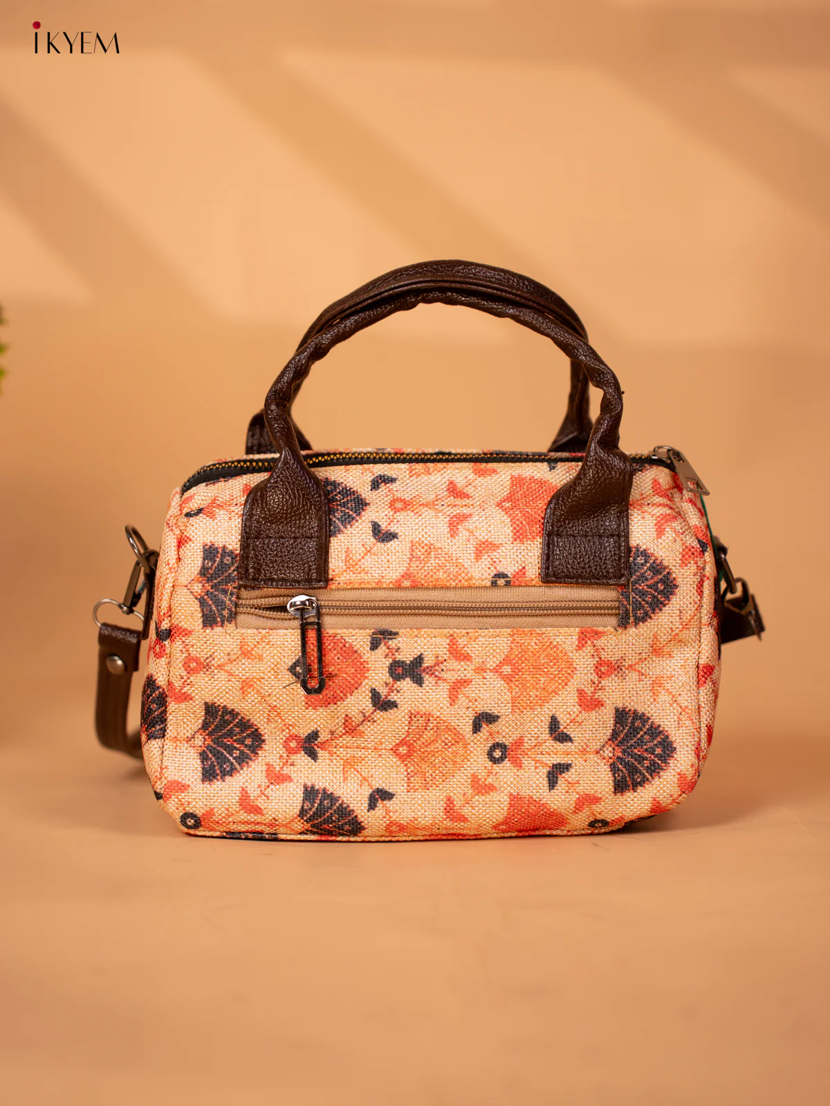 semi jute sling Bag with semi - Cream & Orange - KB22152 - Image 4