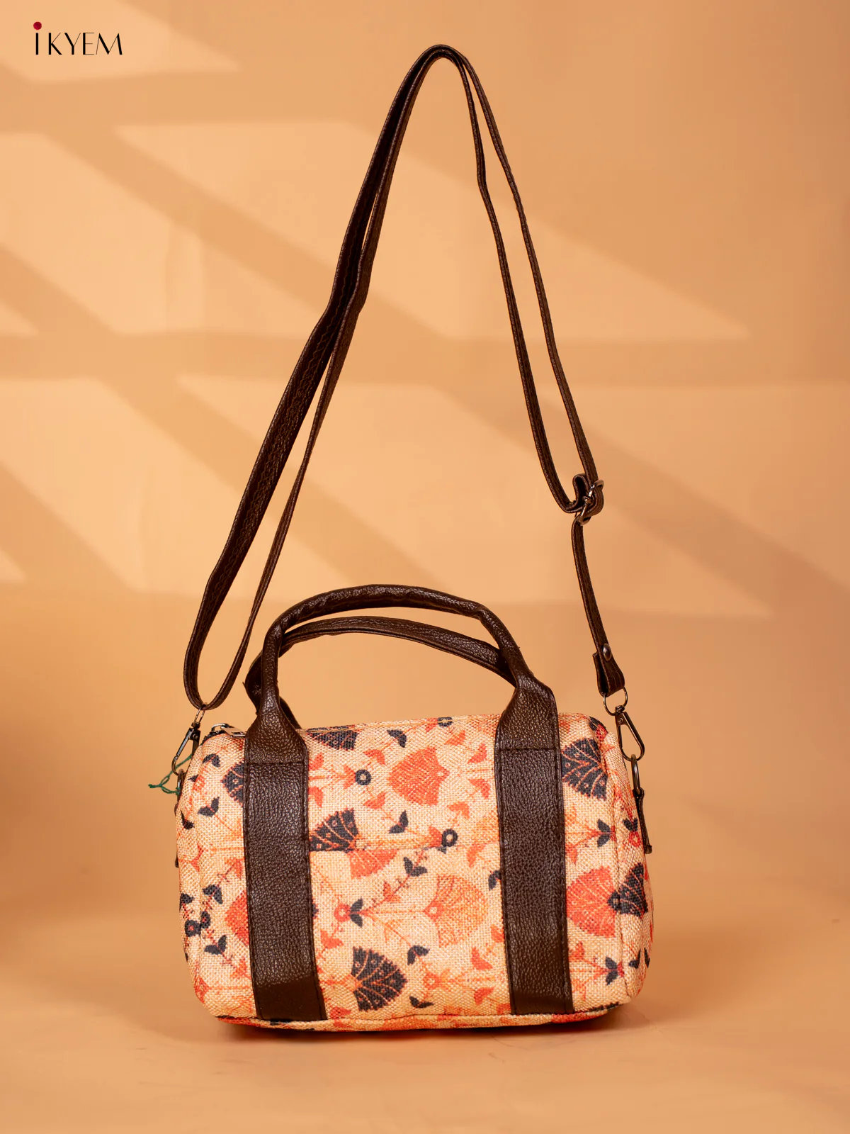 semi jute sling Bag with semi - Cream & Orange - KB22152 - Image 6