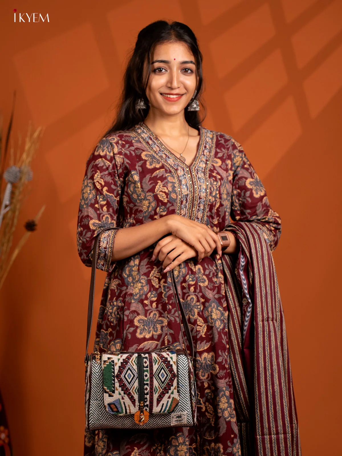 Jacquard Woven Sling Bag - Blue - KB22162