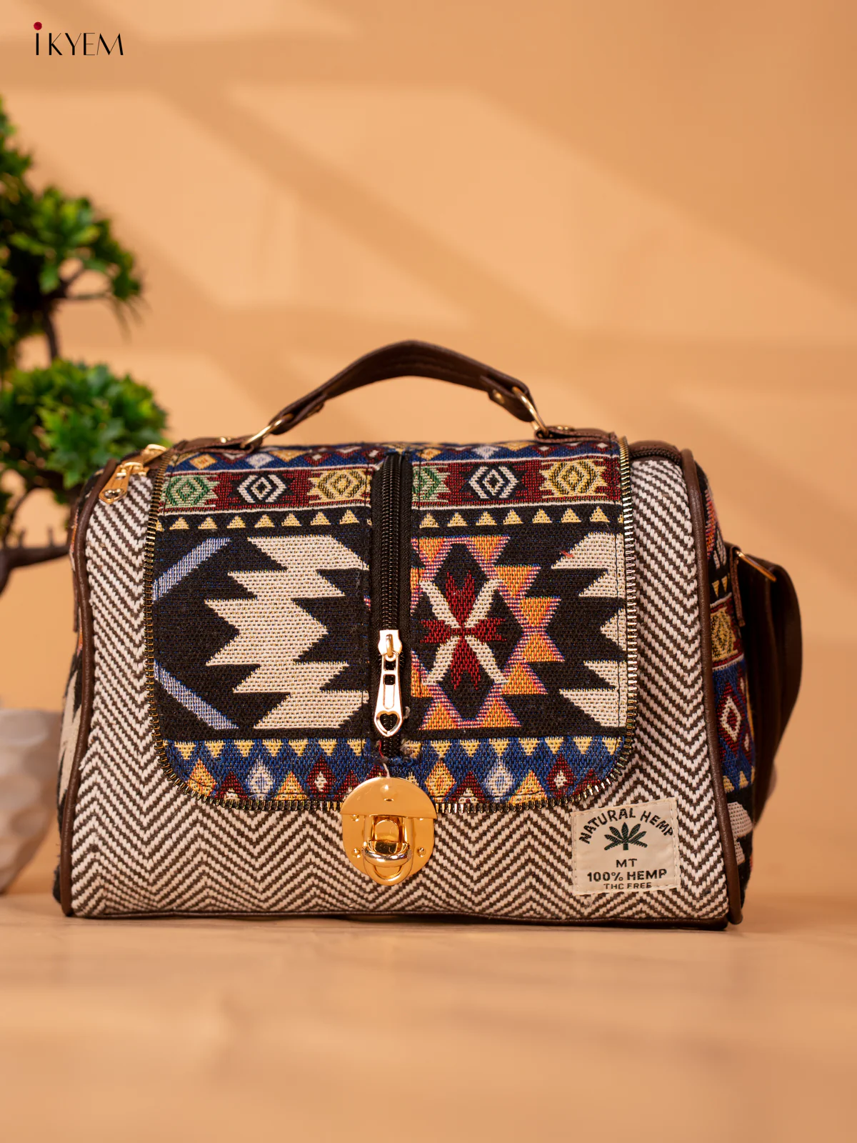 Jacquard Woven Sling Bag - Coffee Brown - KB22165 - Image 2