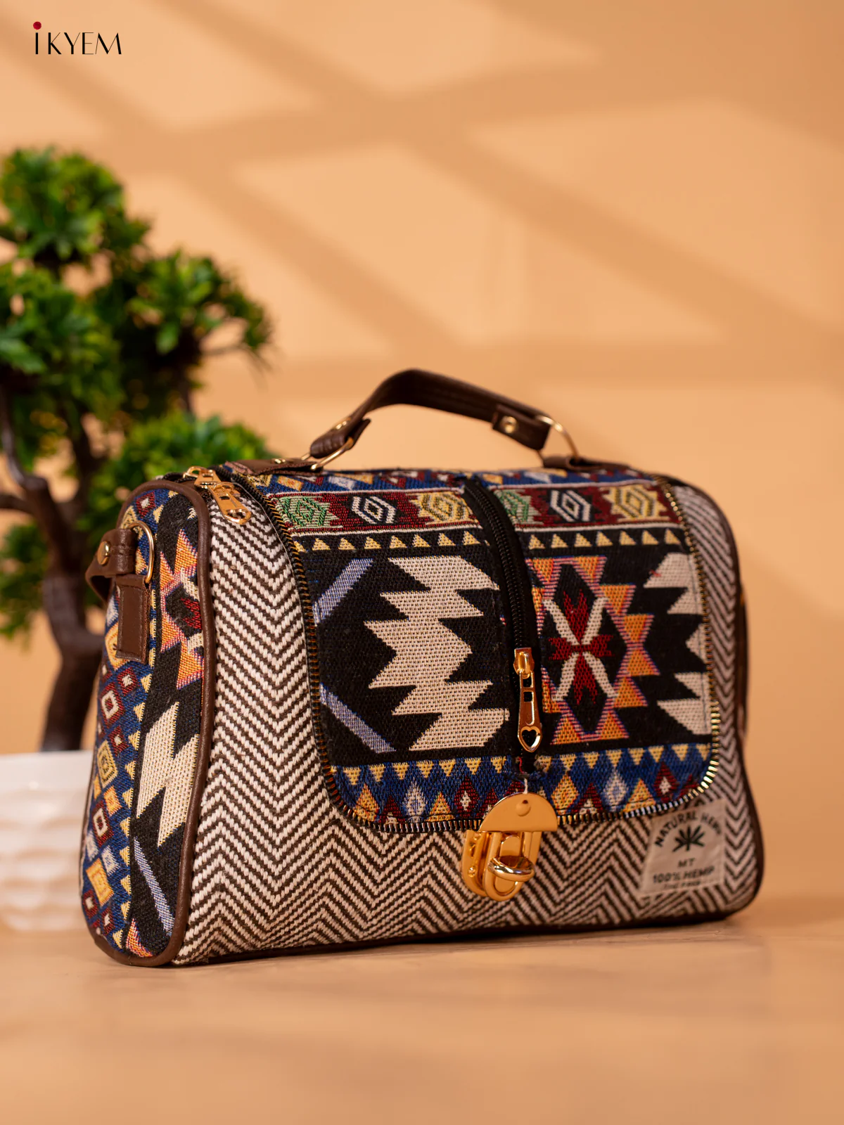 Jacquard Woven Sling Bag - Coffee Brown - KB22165 - Image 3