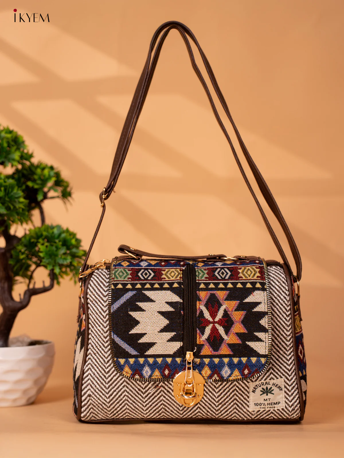 Jacquard Woven Sling Bag - Coffee Brown - KB22165 - Image 6