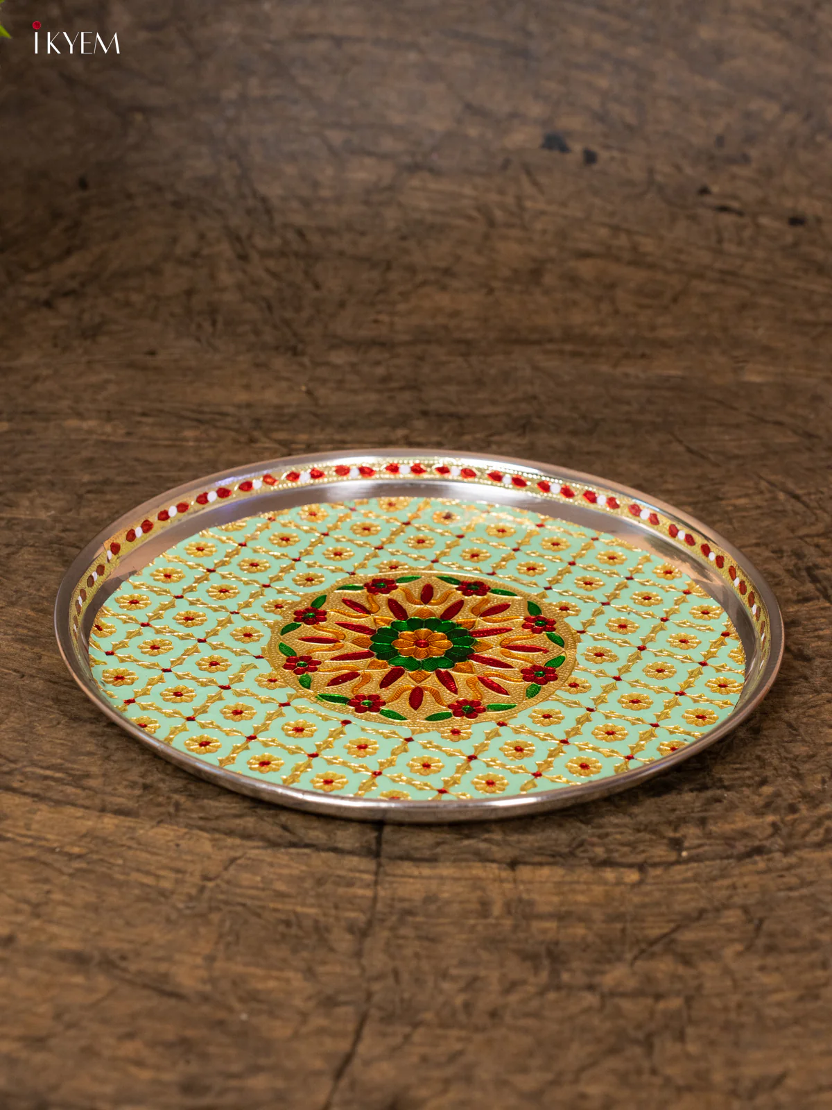 Chic Pista Green Meenakari Round Plate -(10x10)- KB25111 - Image 3