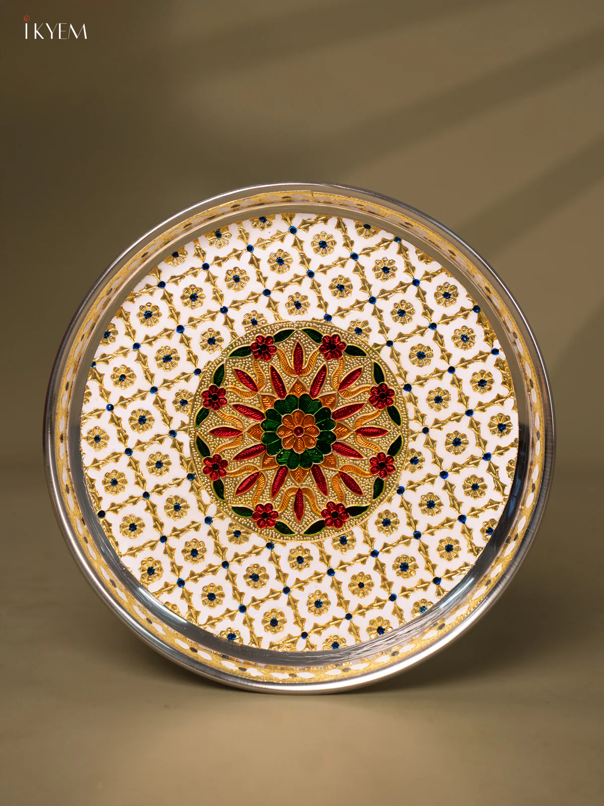 Classic White Meenakari Round Plate - (10x10) KB25113