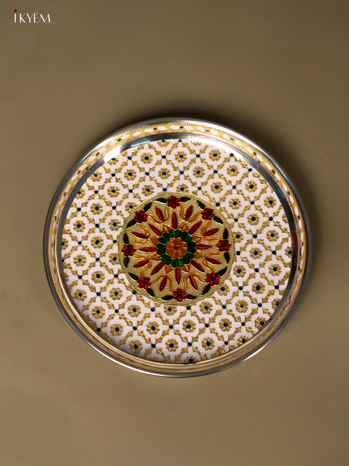 Classic White Meenakari Round Plate - (10x10) KB25113 - Image 3