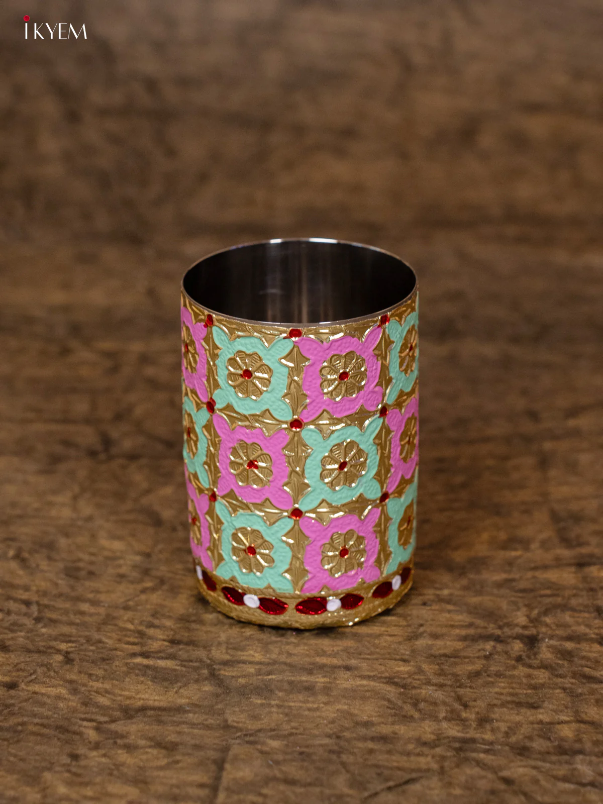 Meenakari Decorated Pooja Thali Set - Pink & Teal Green- (12×12)- KB25118 - Image 3