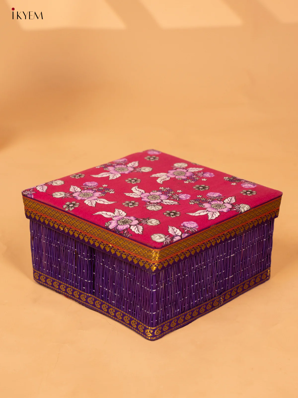 Foldable Korai Box with Kalamkari Fabric Top- Purple 4 Inch- KB26113 - Image 2