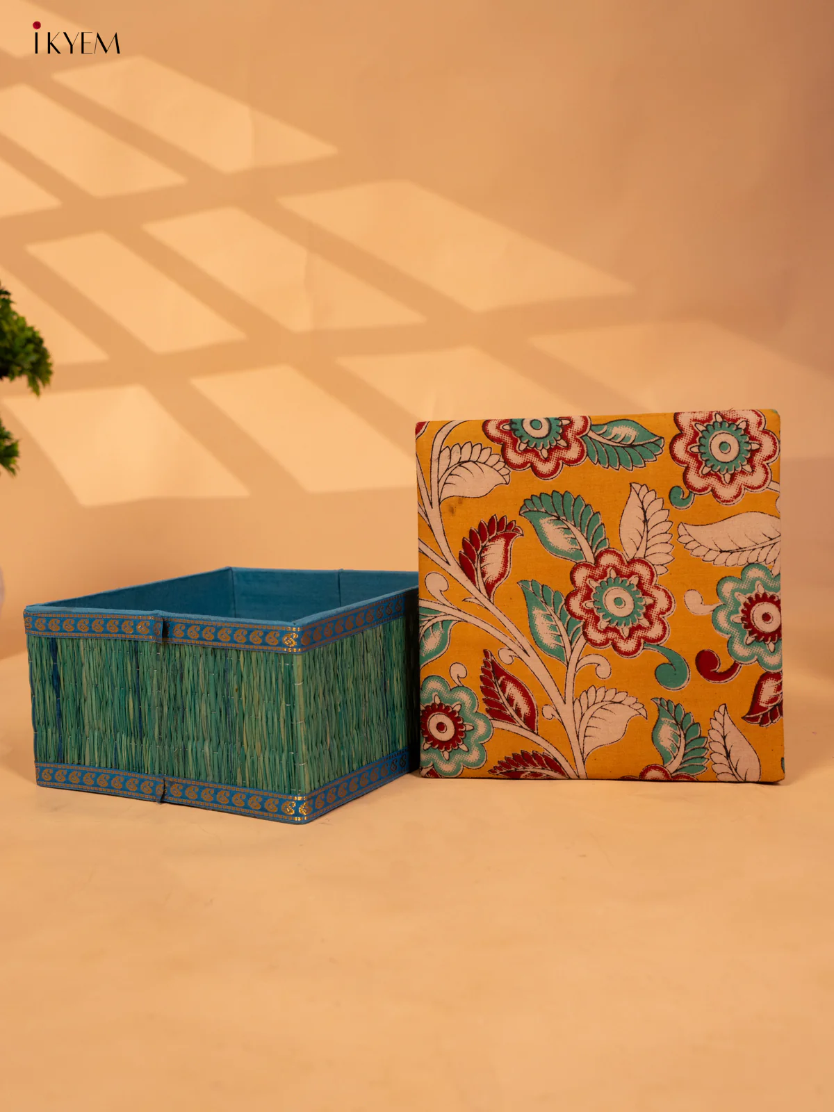 Foldable Korai Box with Kalamkari Fabric Top (8×4)- Blue - KB26114 - Image 3
