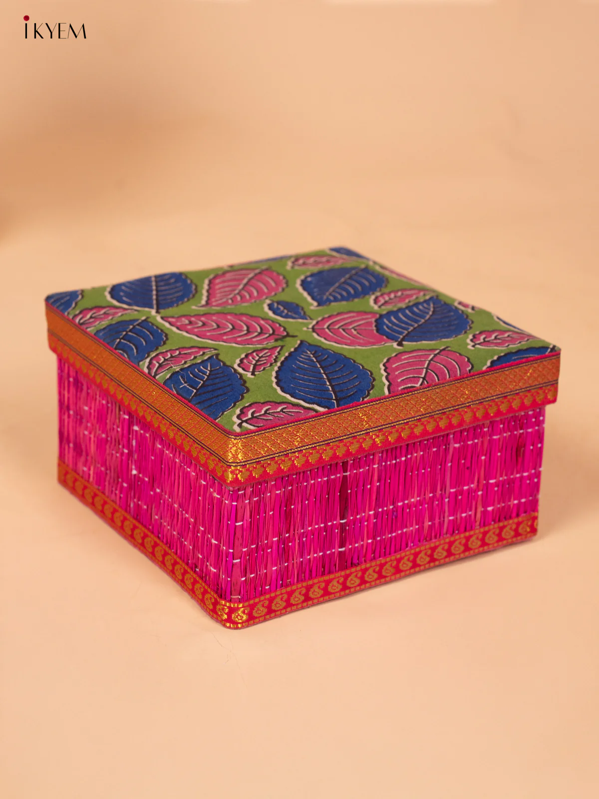 Foldable Korai Box with Kalamkari Fabric Top- 4 Inch - Pink - KB26115 - Image 2