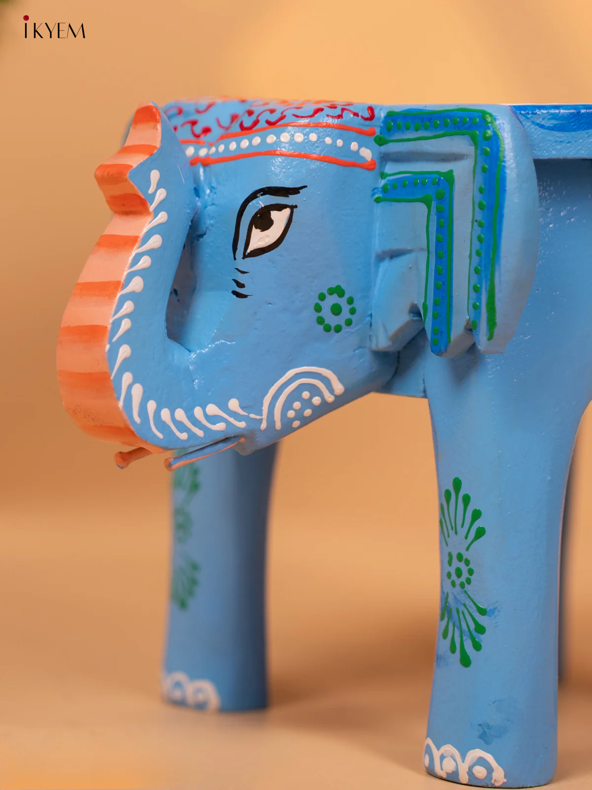 Wooden Hand Painted Elephant Stool- sky blue - 6 Inch - KB26117 - Image 3