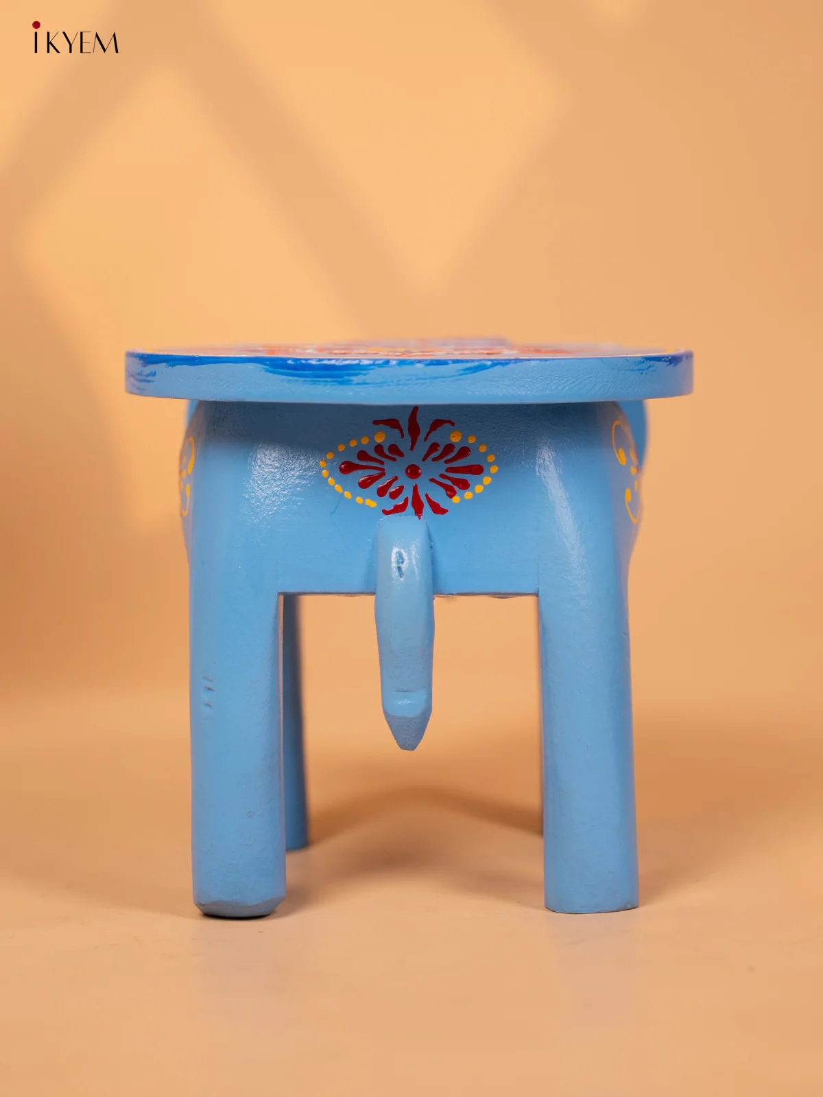 Wooden Hand Painted Elephant Stool- sky blue - 6 Inch - KB26117 - Image 6