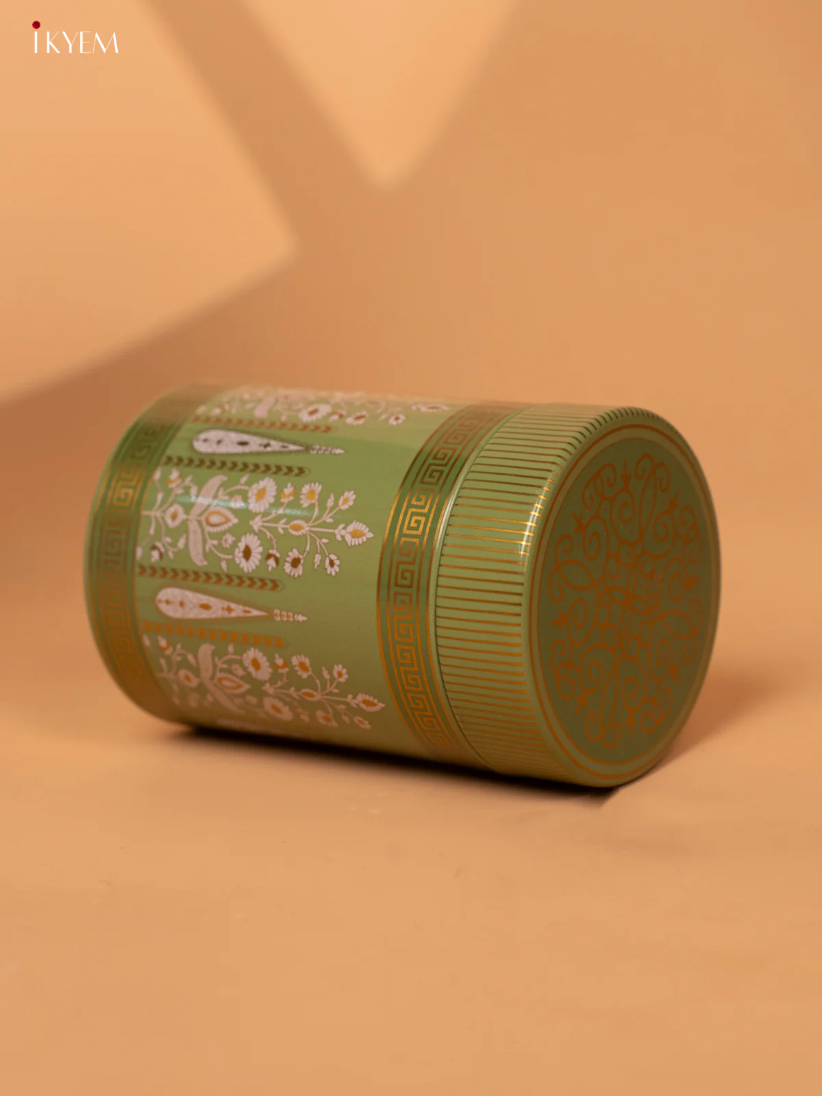 Digital Printed Dry Fruit Tin Jar Cylinder Small - Green 4.2 Inch- KB27116 - Image 4