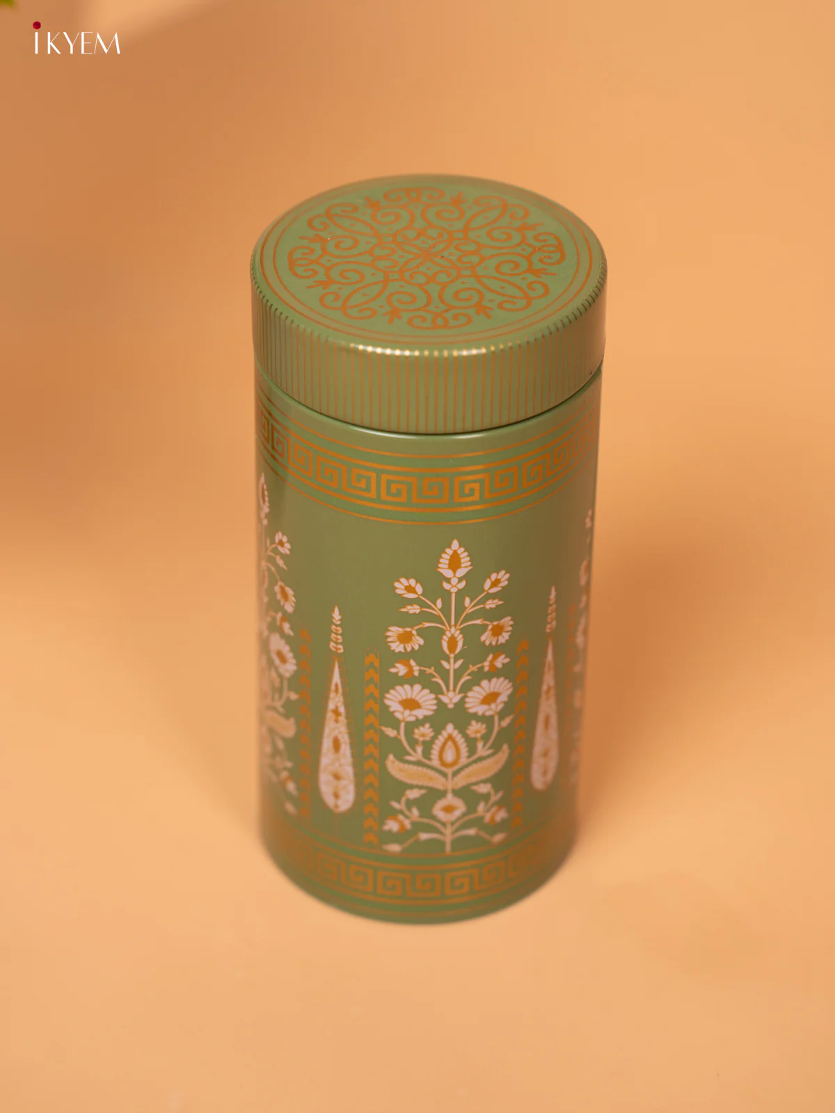 Digital Printed Dry Fruit Tin Jar Cylinder Big - Green 6 Inch- KB27123 - Image 2