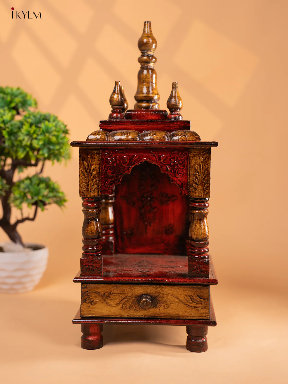 Hand Painted Wooden Pooja Mandir/Mandapam with Drawer-19 inch -KC01112 - Image 2