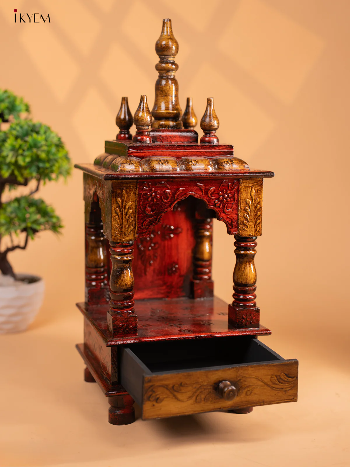 Hand Painted Wooden Pooja Mandir/Mandapam with Drawer-19 inch -KC01112 - Image 5