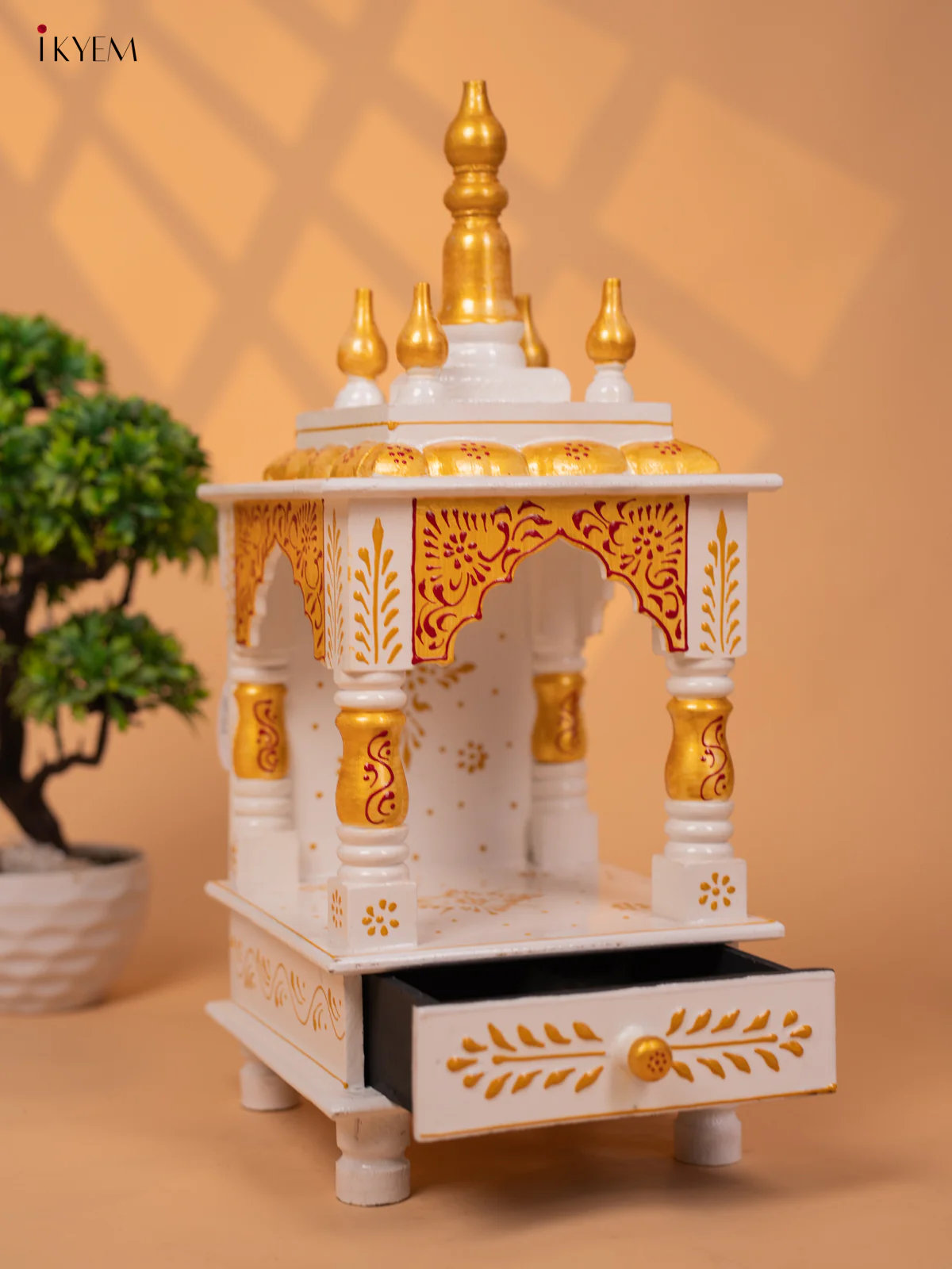 Hand Painted Wooden Pooja Mandir/Mandapam with Drawer - 19 Inch-KC01113 - Image 4