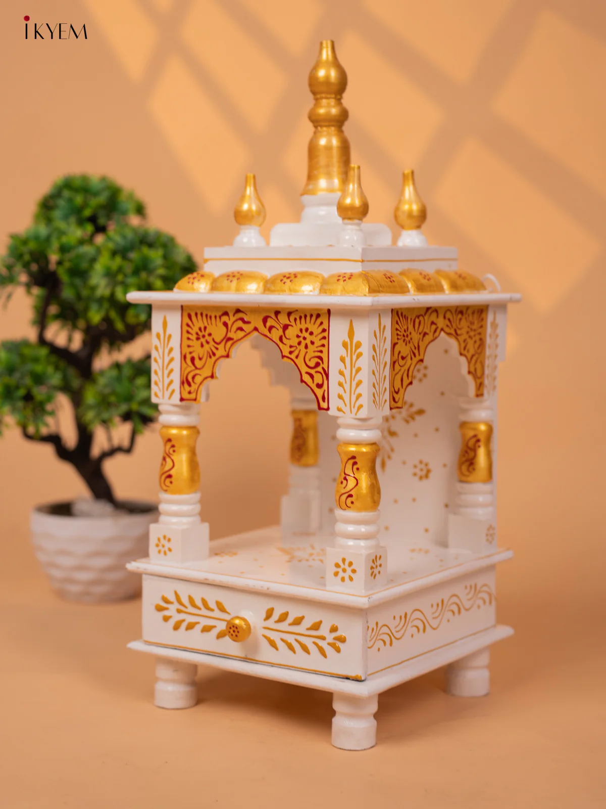 Hand Painted Wooden Pooja Mandir/Mandapam with Drawer - 19 Inch-KC01113 - Image 6